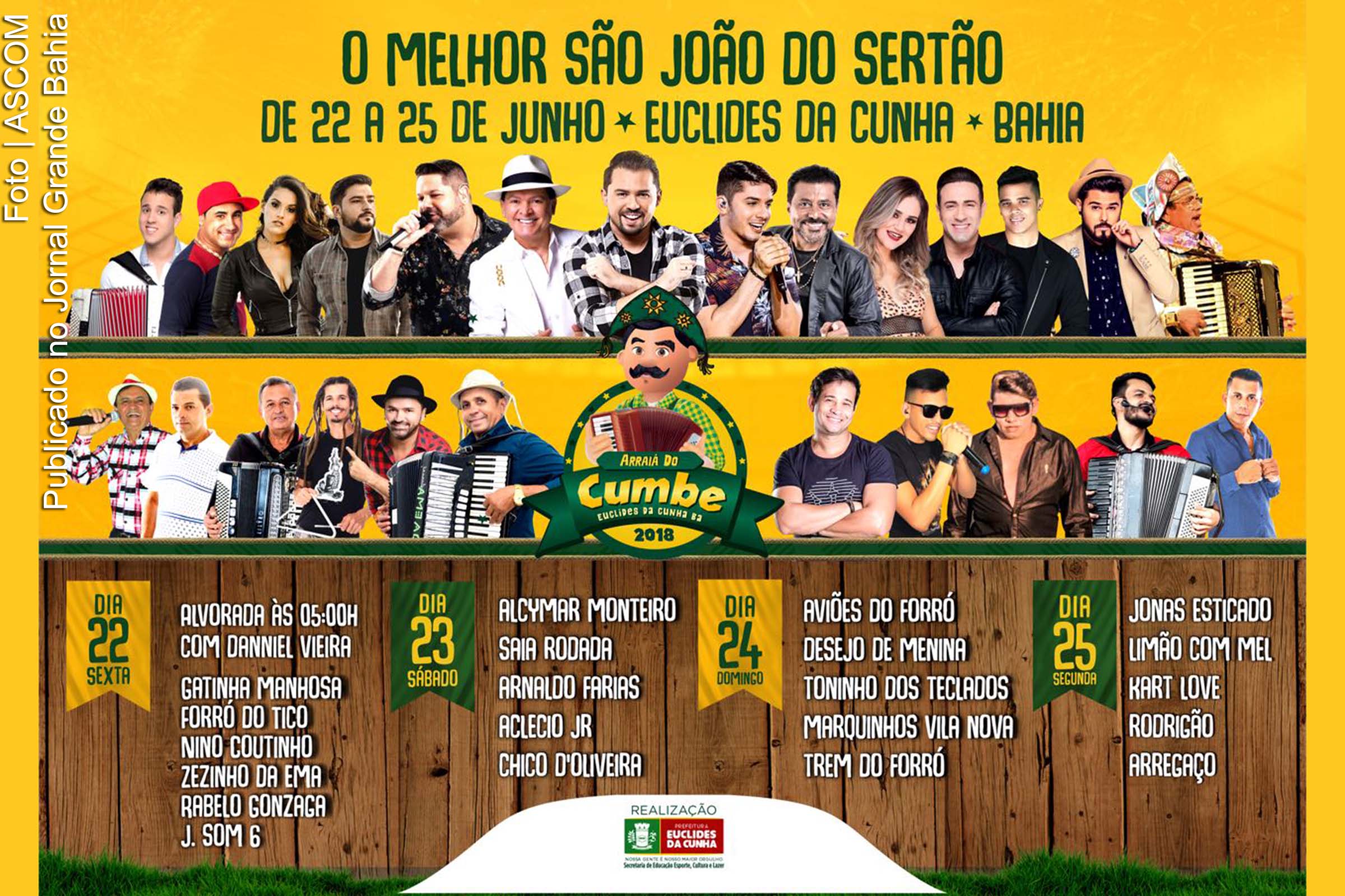 Cartaz anuncia programação do São João 2018 de Euclides da Cunha.