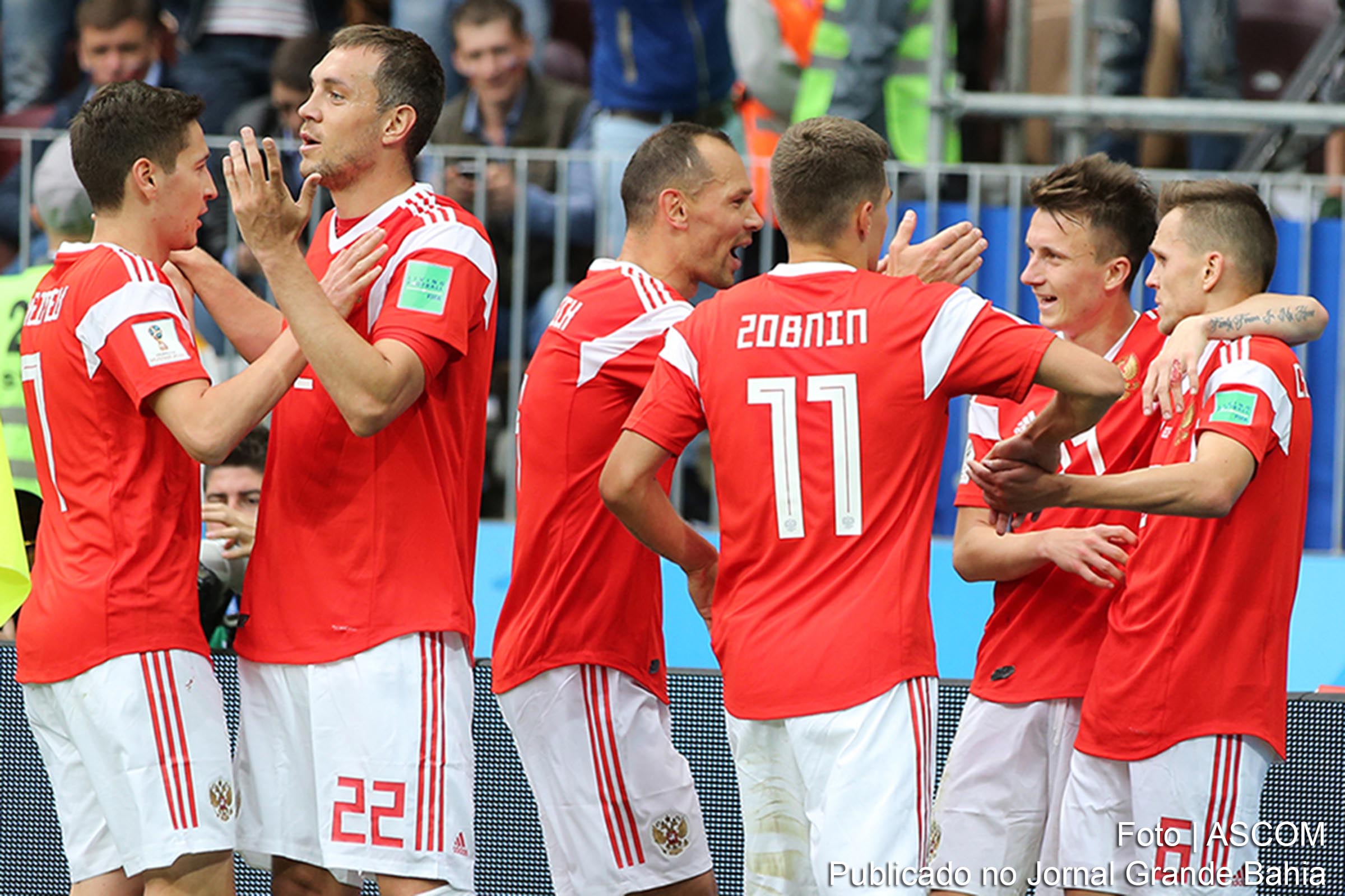 Jogadores de futebol da Seleção da Rússia, durante Copa do Mundo 2018.