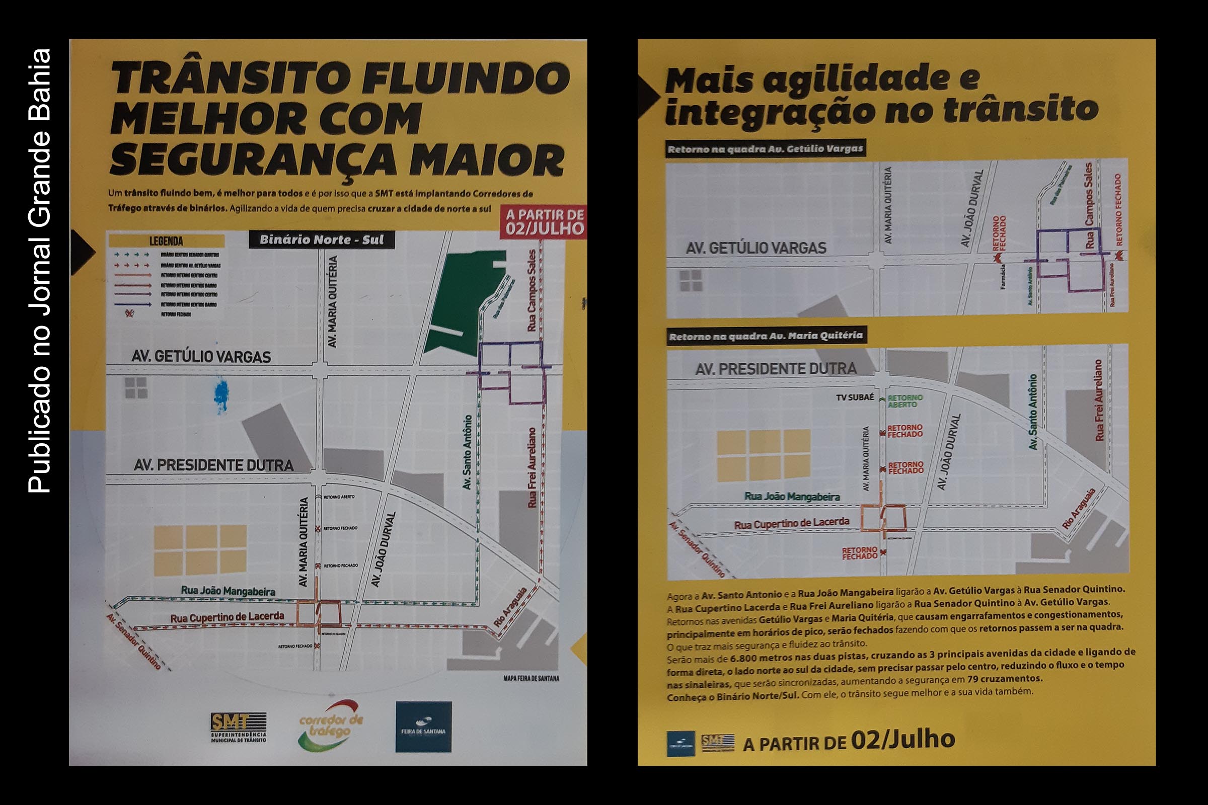 Prefeitura de Feira de Santana anuncia implantação de sistema binário ligando extremos da cidade e fechamento de retornos situados nas avenidas Getúlio Vargas e Maria Quitéria
