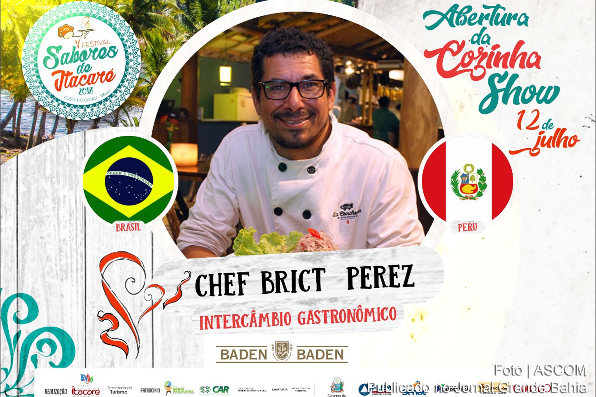 Cartaz anuncia Chef Brict Perez no Festival Sabores de Itacaré.