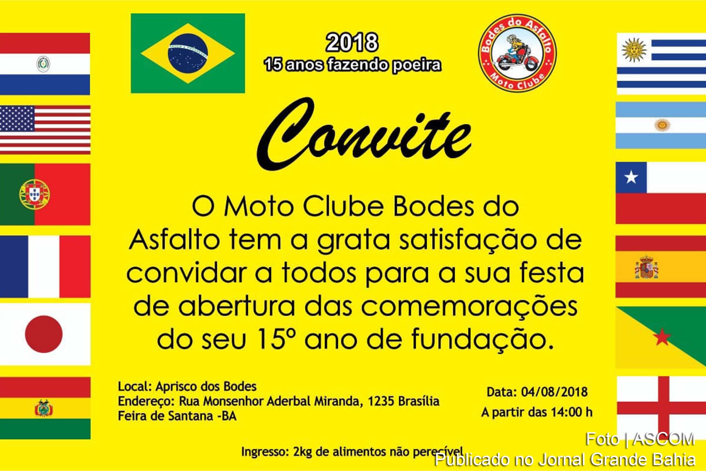 Convite do aniversário de 15 anos do Moto Clube Bodes do Asfalto.