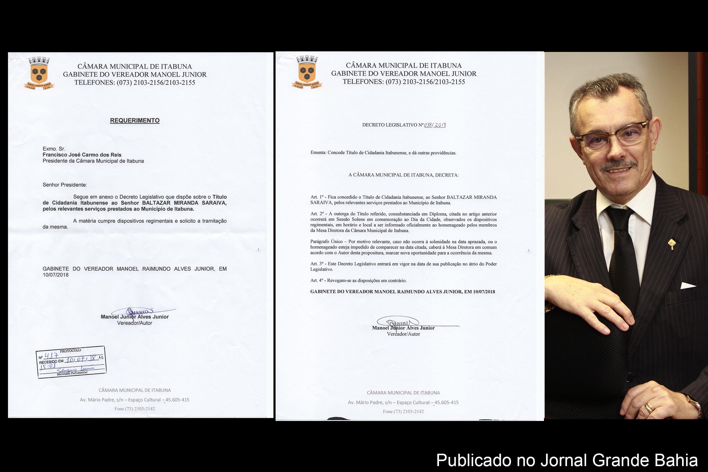 Câmara Municipal promove sessão solene de outorga do título de Cidadão Itabunense ao desembargador Baltazar Miranda Saraiva