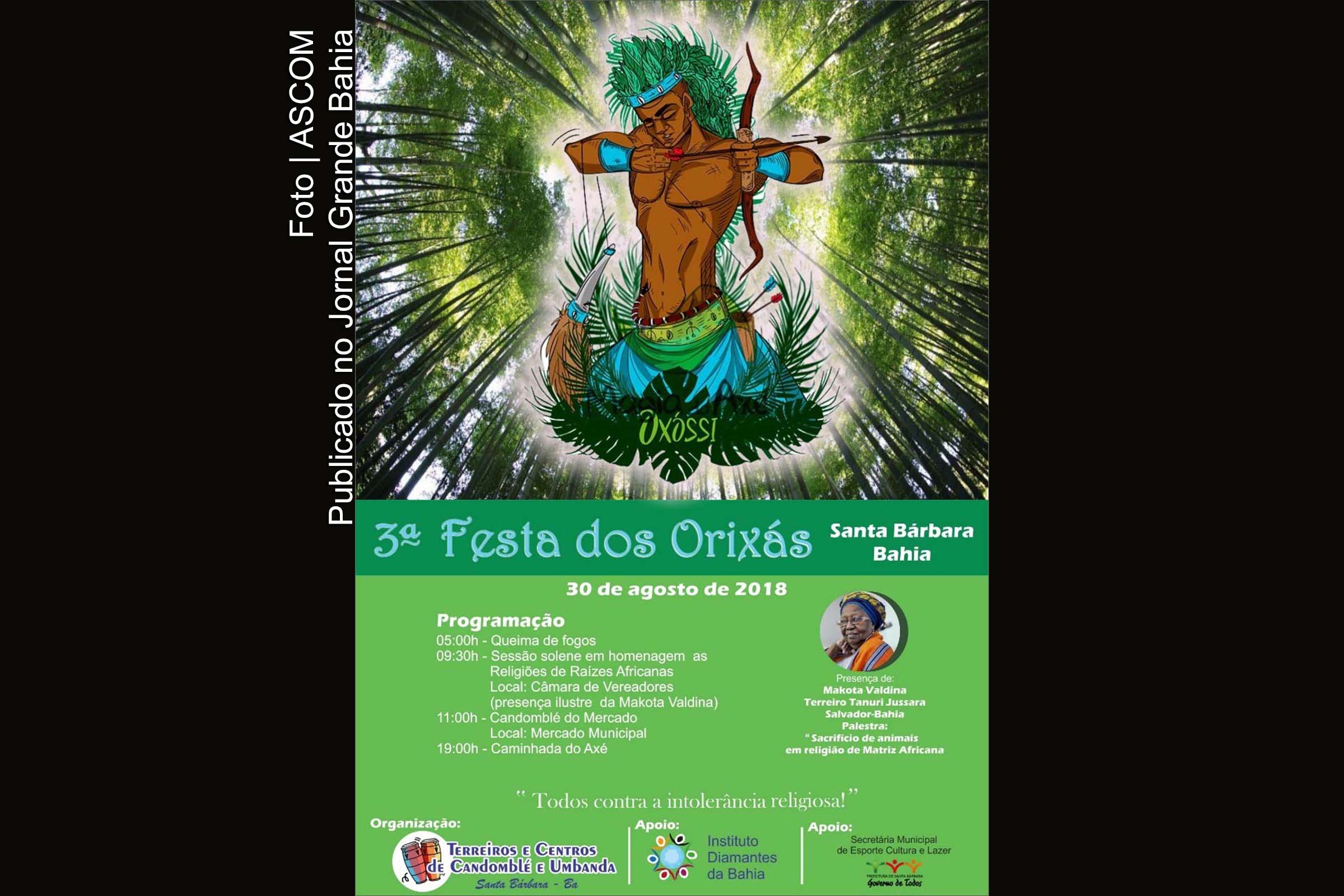 Cartaz anuncia 3ª Festa dos Orixás.