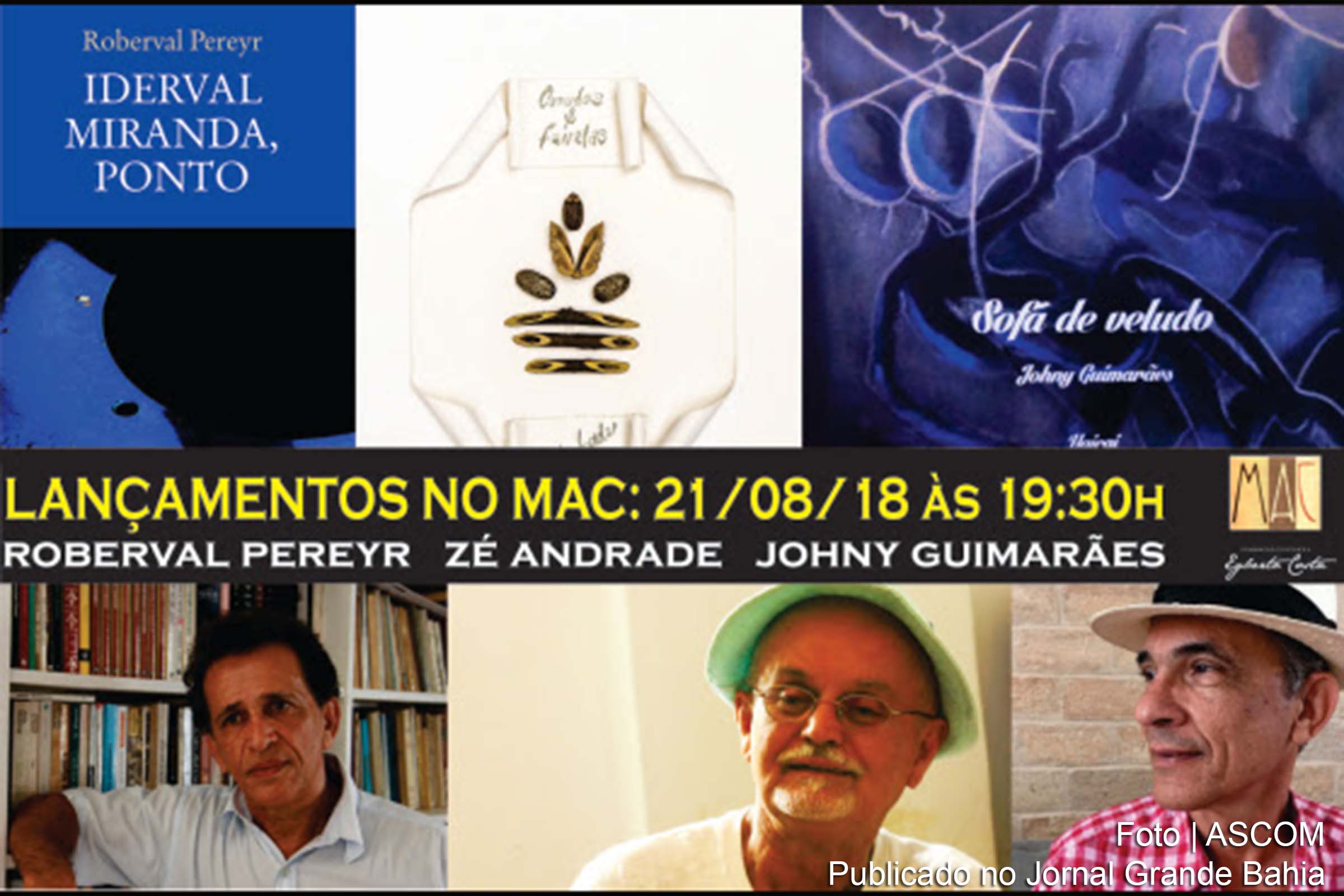 Cartaz anuncia lançamentos de livros de artistas feirenses no Museu de Arte Contemporânea.