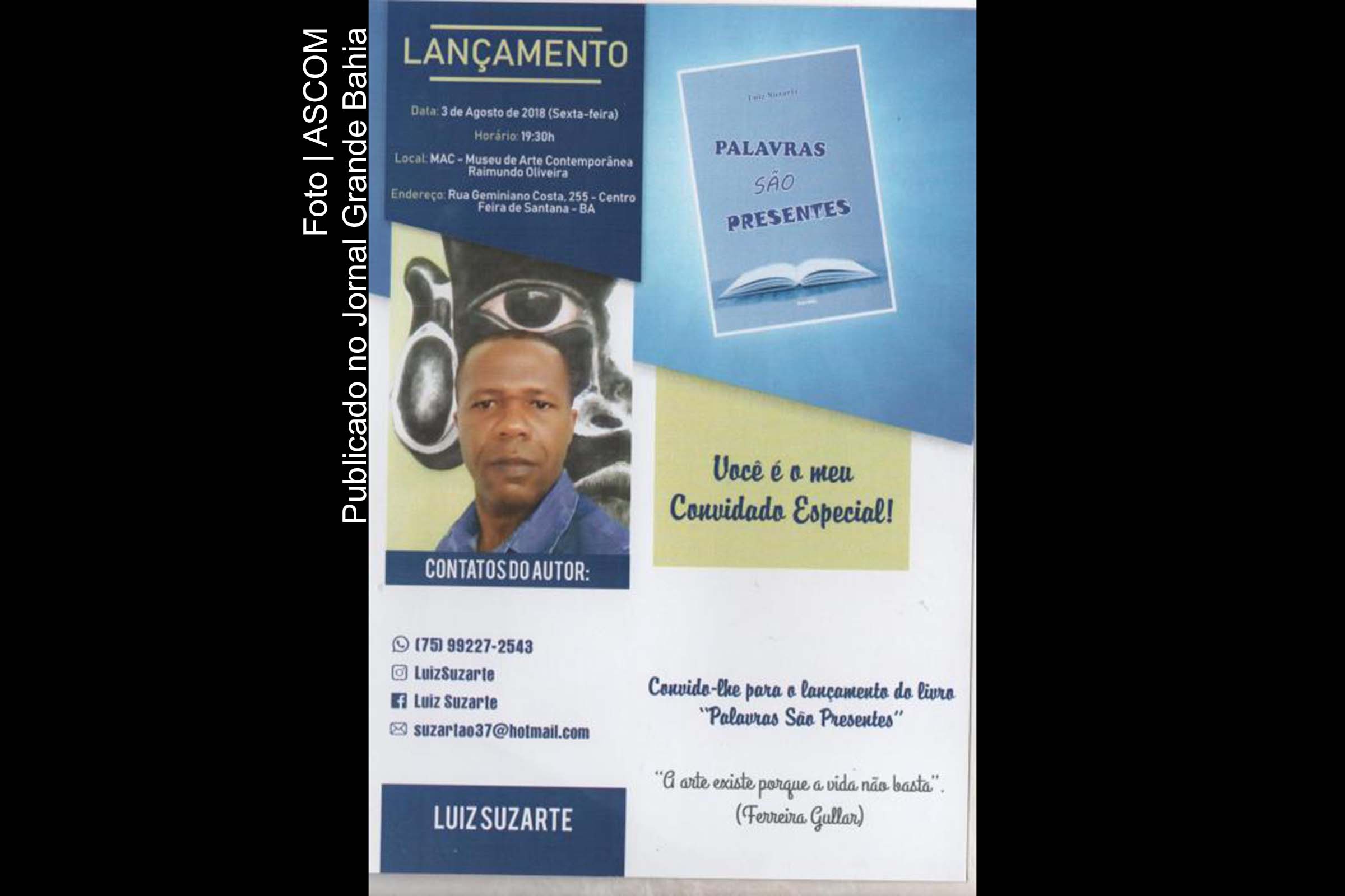 Cartaz anuncia lançamento do Livro ‘Palavras são Presentes’.