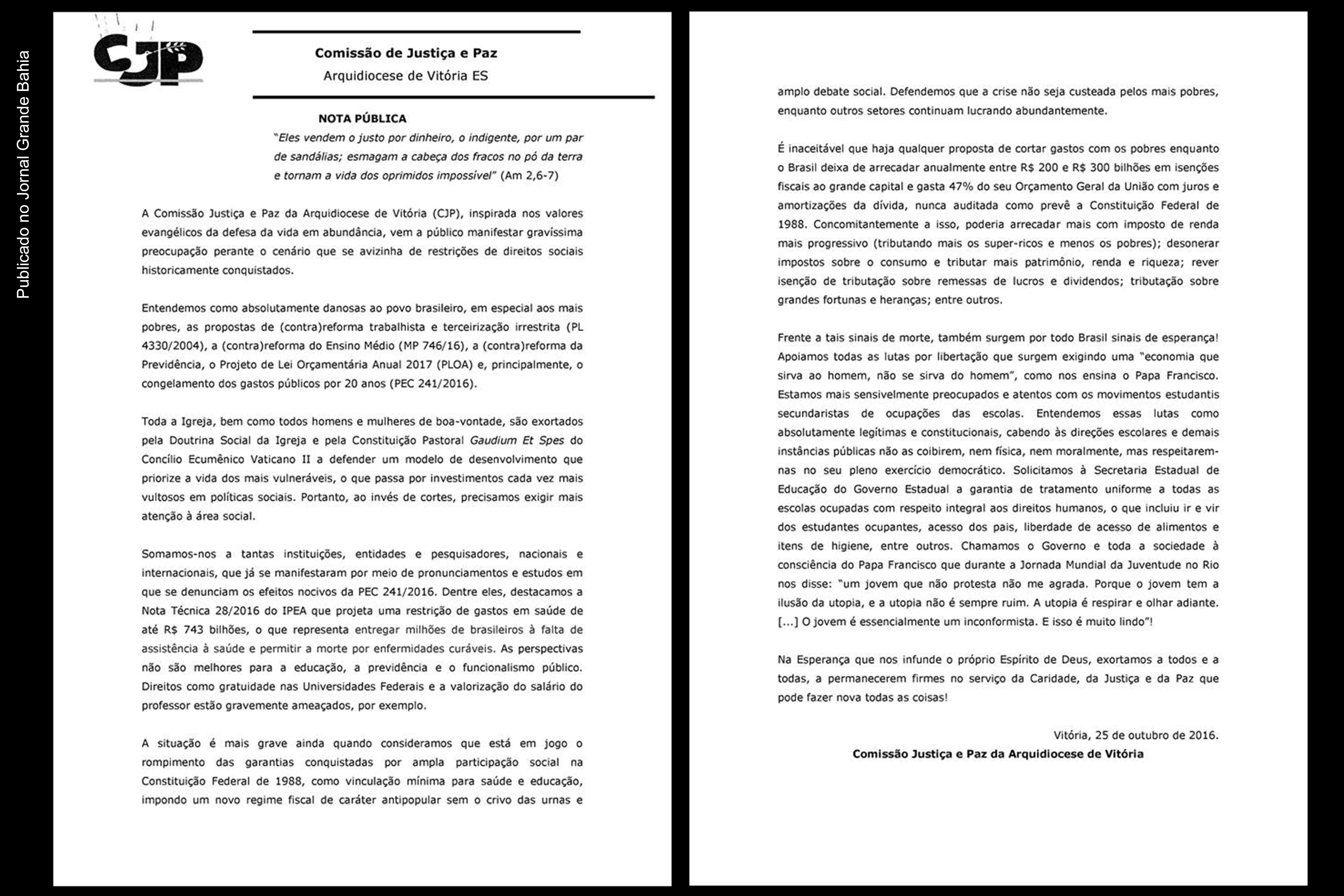 Comissão Justiça e Paz da Arquidiocese de Vitória completa 40 anos | Por João Baptista Herkenhoff