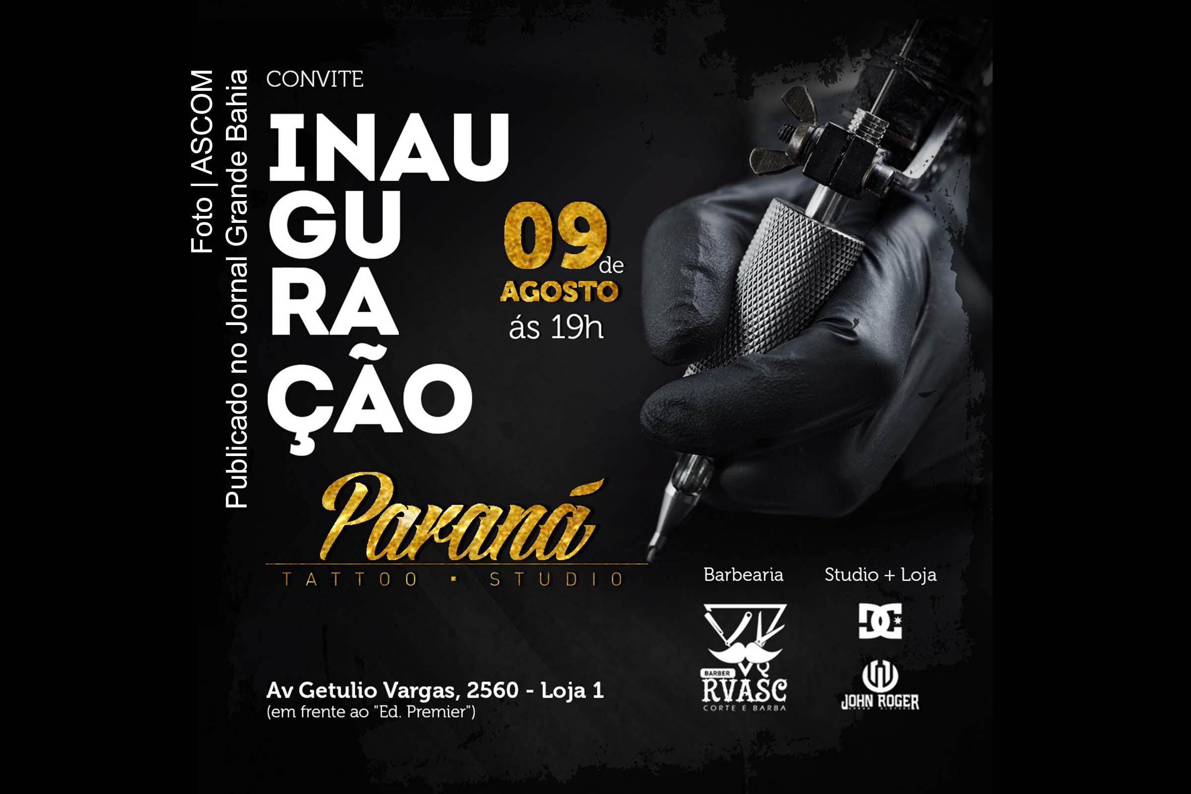 Convite anuncia Inauguração do Paraná Tattoo Studio.