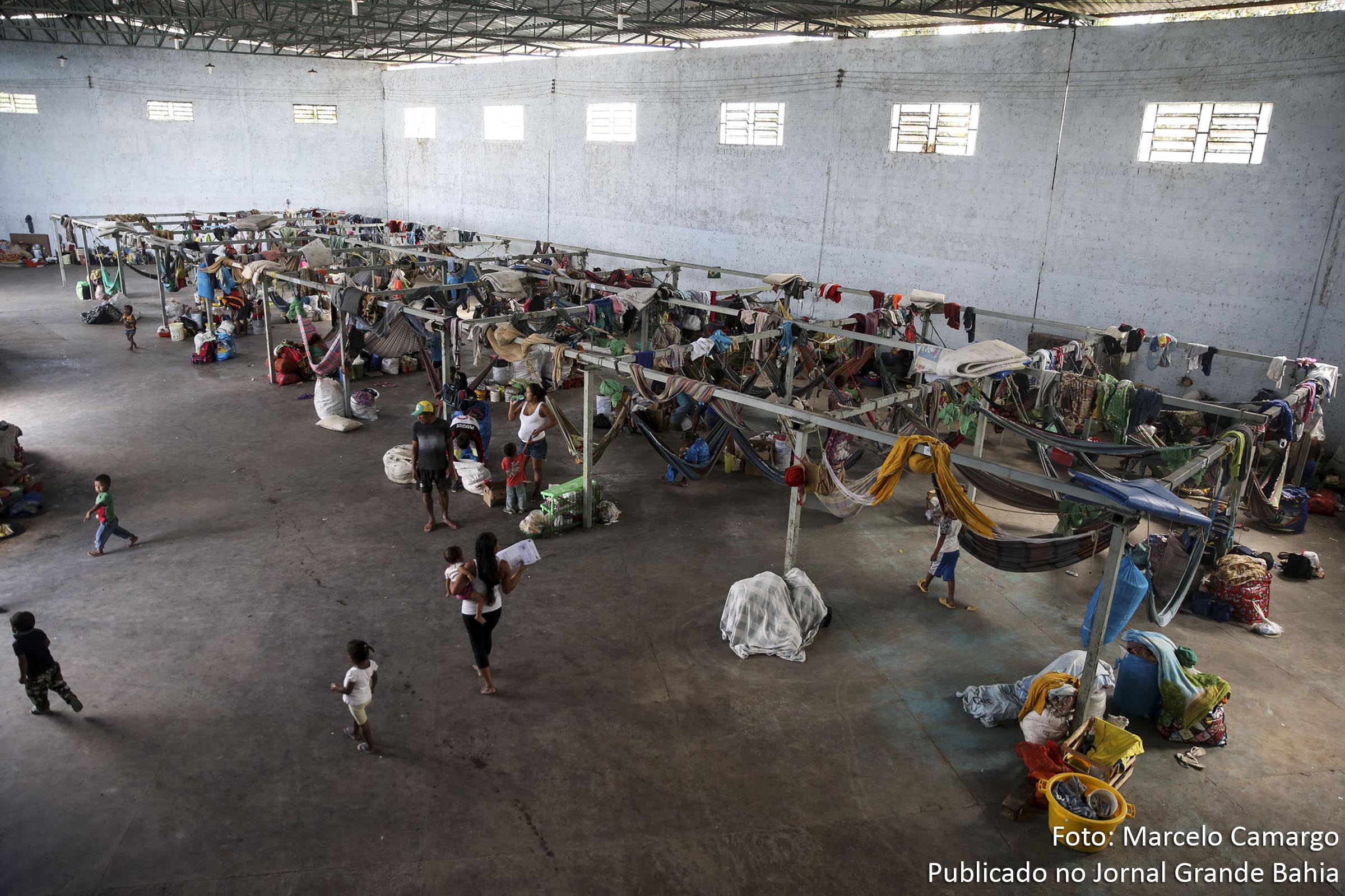 Indígenas venezuelanos, da etnia Warao, são acolhidos no abrigo Janokoida, em Pacaraima.