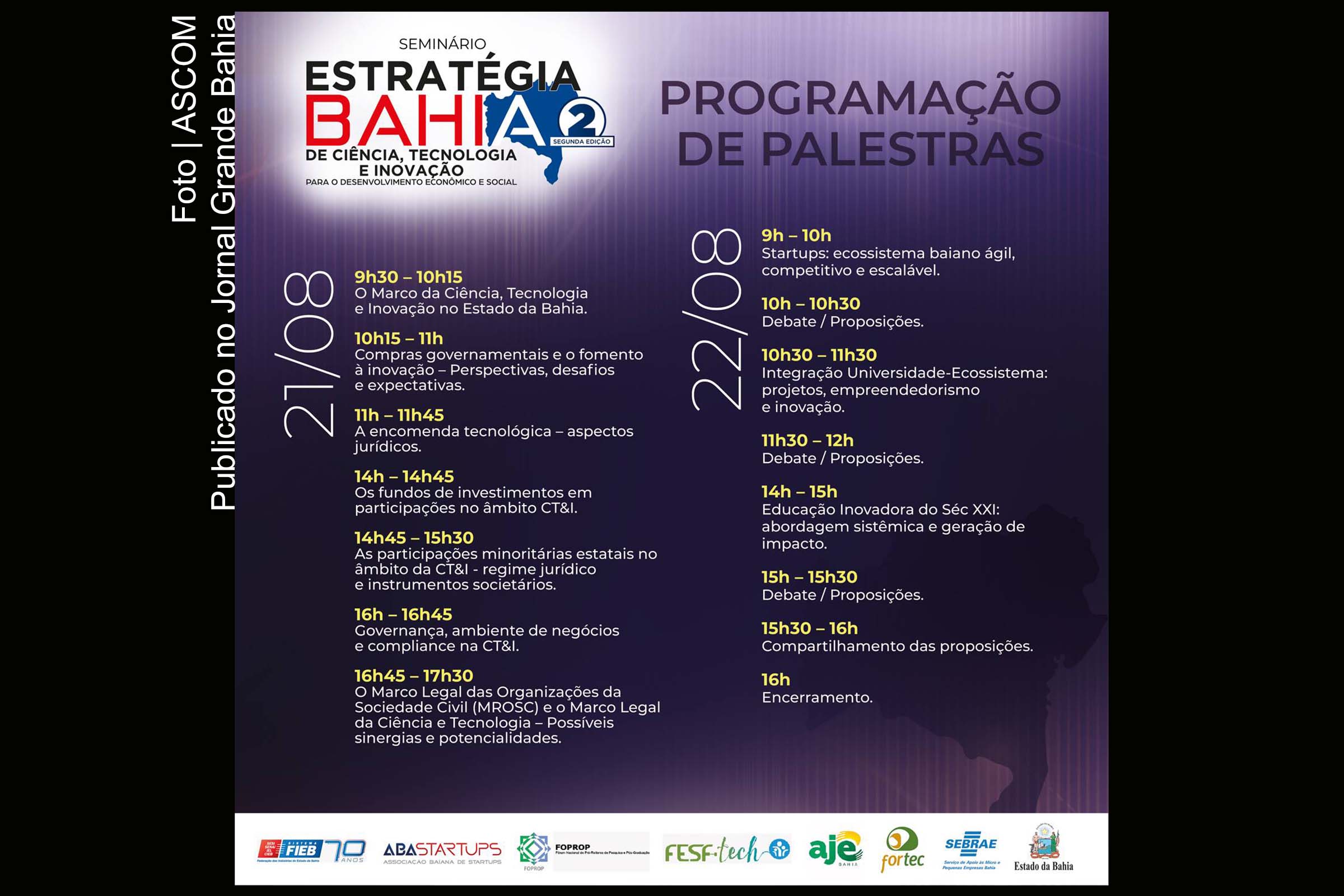 Programação de Palestra do Seminário 'Estratégia Bahia 2'.