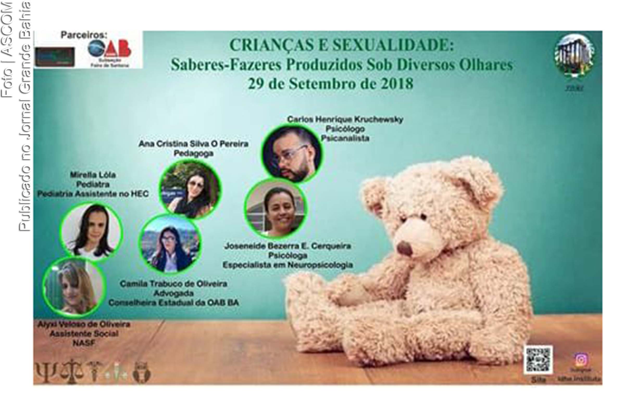 Cartaz anuncia ciclo de debates com o tema 'Crianças e sexualidade'.