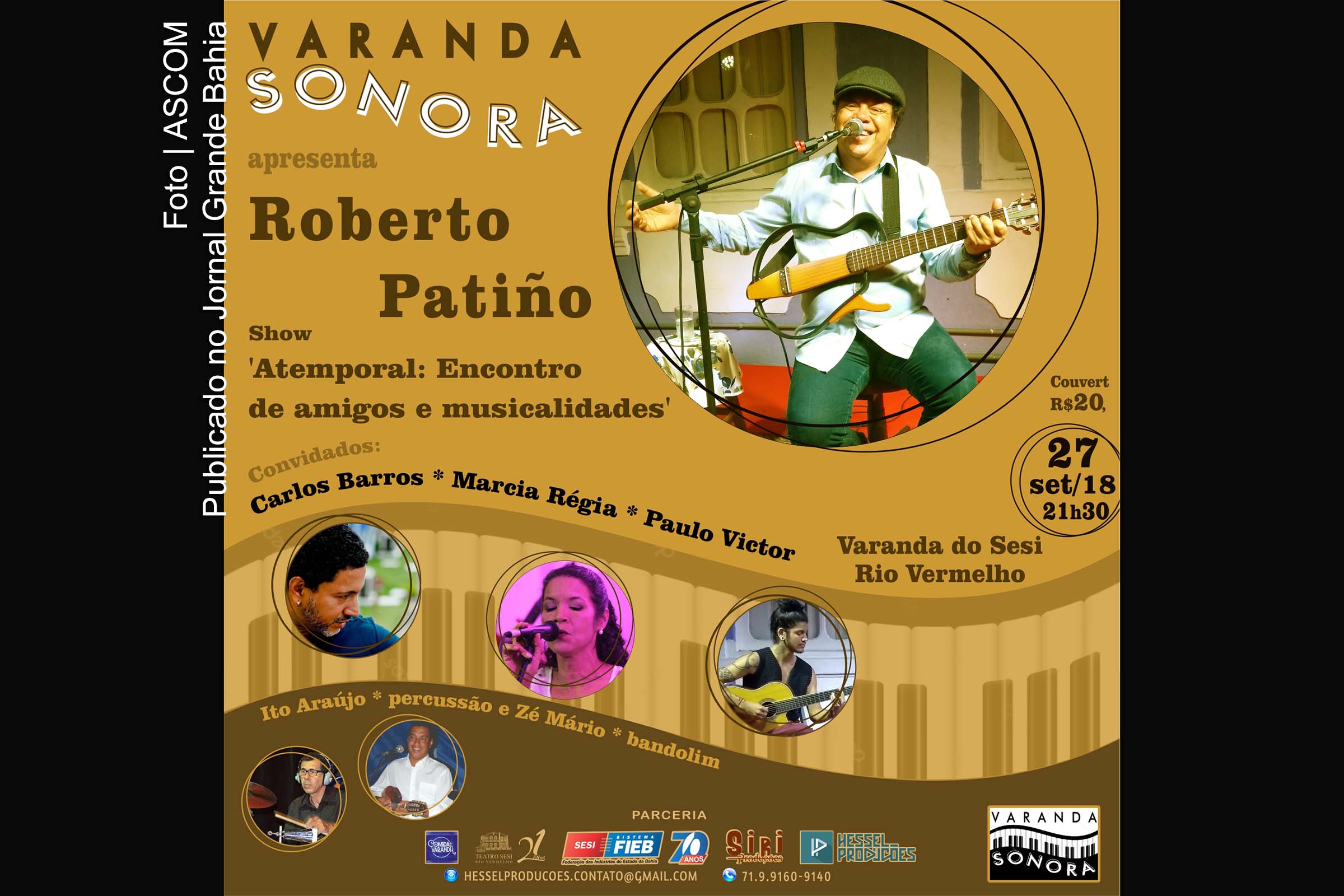 Cartaz anuncia show de Roberto Patiño & Convidados na mostra 'Varanda Sonora'.