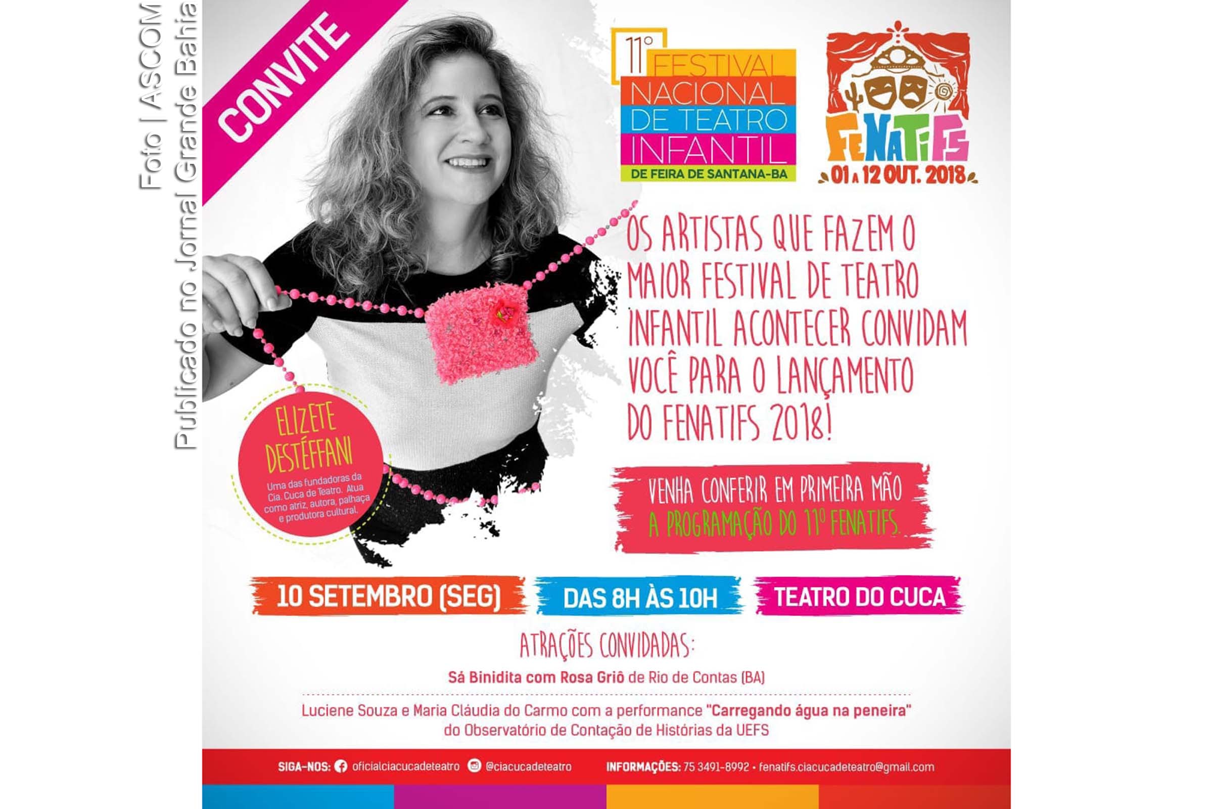 Convite de lançamento da 11ª edição do Festival Nacional do Teatro Infantil de Feira de Santana.