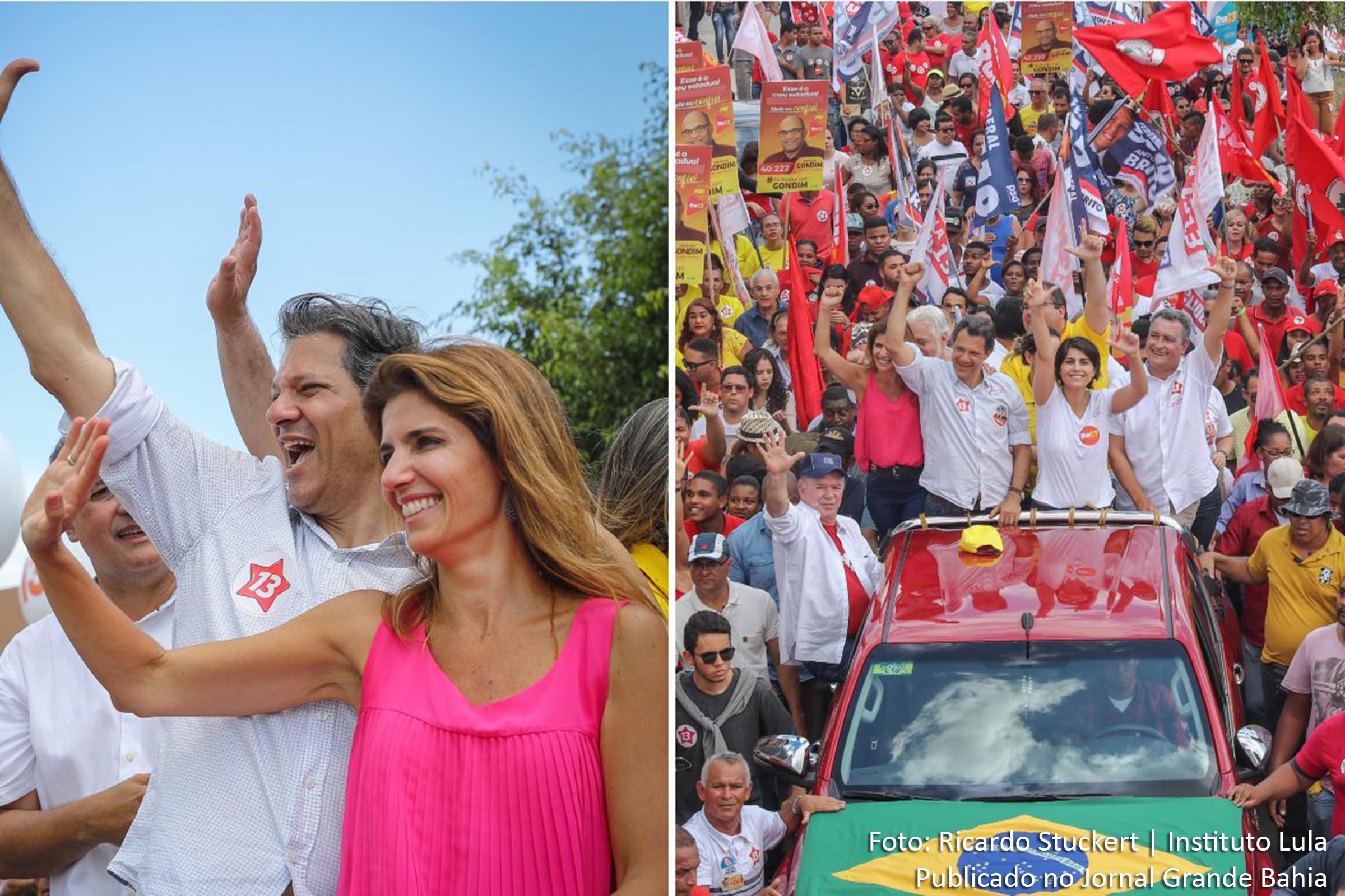 Fernando Haddad, Ana Estela, Manuela D’Ávila, Rui Costa e Jaques Wagner em Jequié, Bahia.