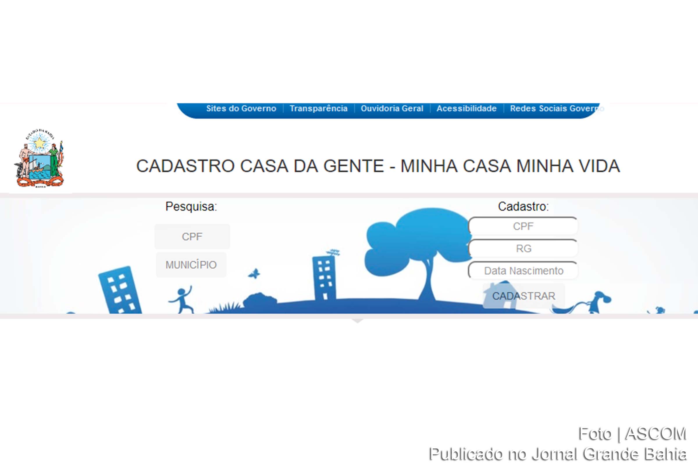 Página inicial do site para cadastro do programa Casa da Gente.