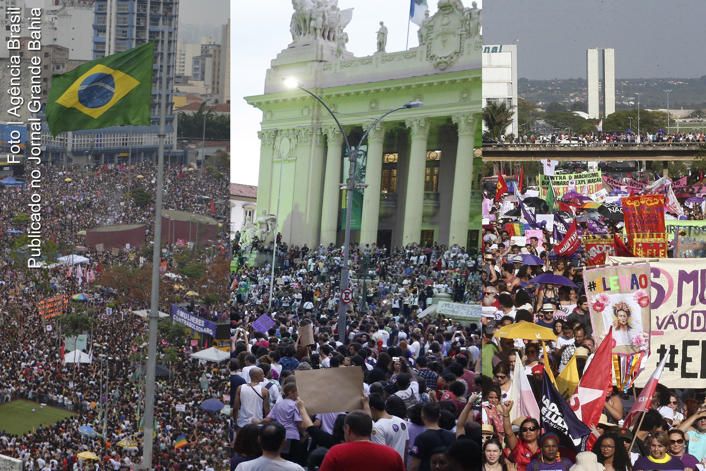 Convocados por movimentos de mulheres, protestos levam manifestantes a dezenas de cidades do Brasil e do exterior em repúdio à candidatura do político de extrema-direita Jair Bolsonaro: #EleNão.