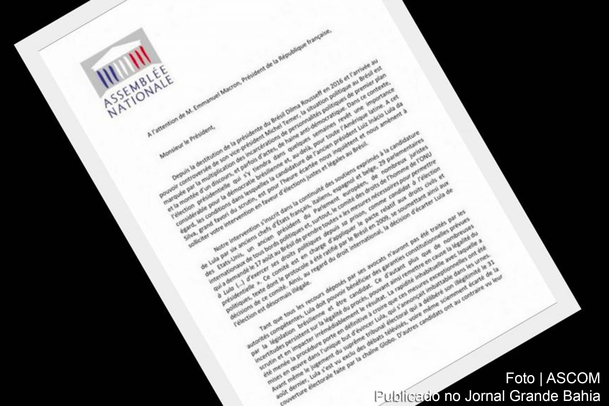 Reprodução da carta divulgada.