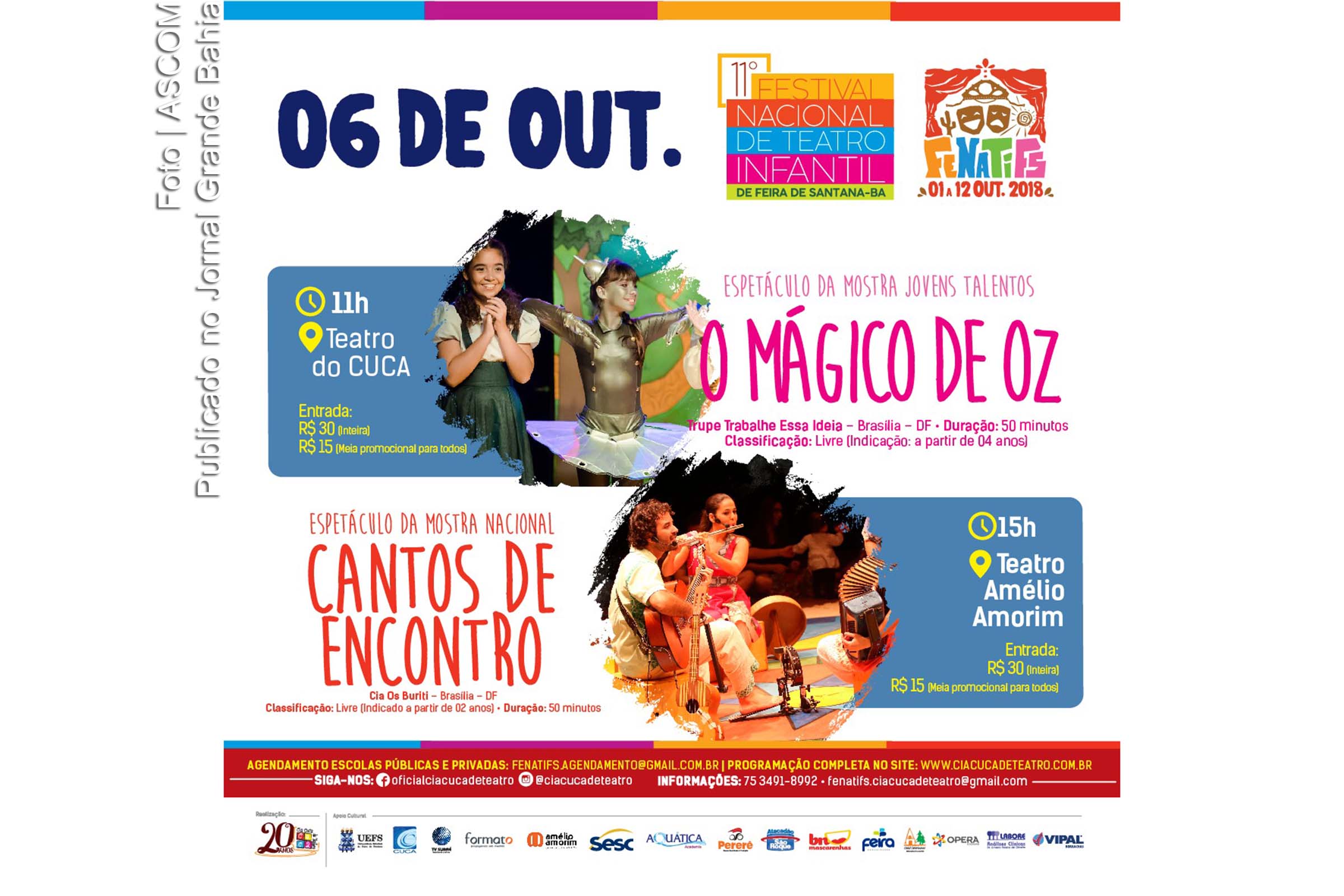 Cartaz anuncia programação do Festival Nacional de Teatro Infantil de Feira de Santana.