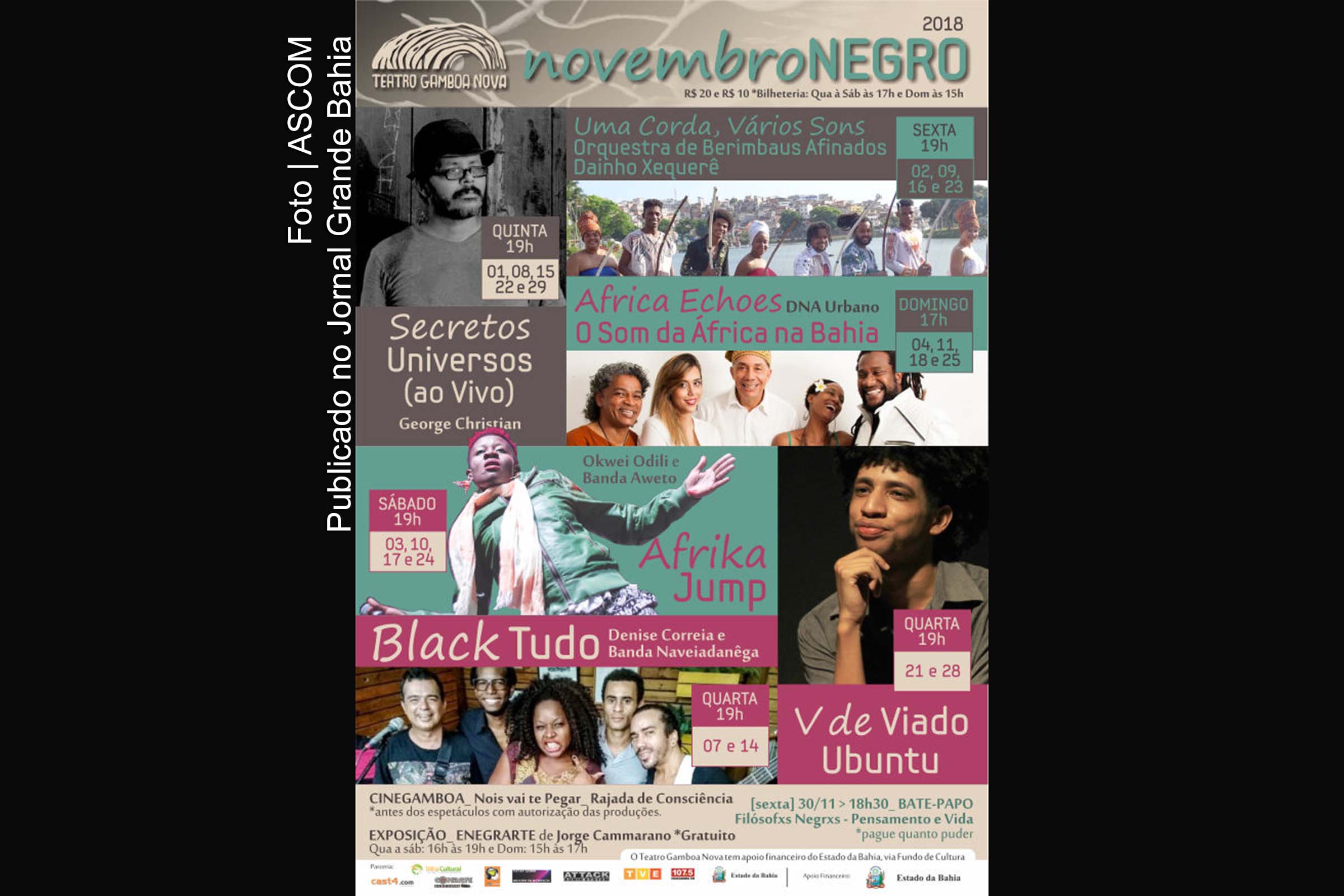 Cartaz anuncia programação para o Novembro Negro no Teatro Gamboa Nova.