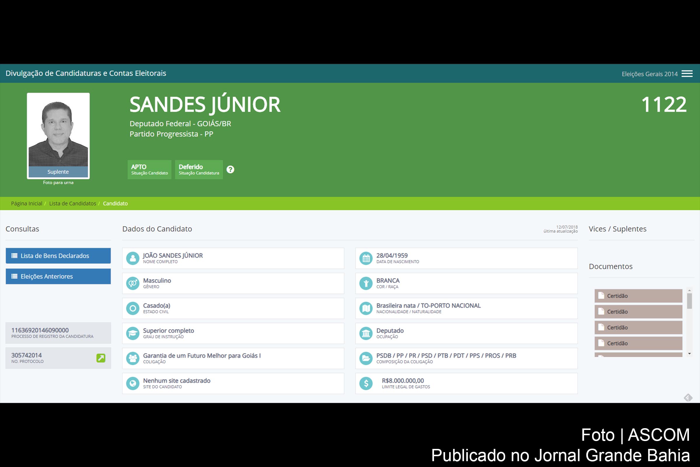 Perfil eleitoral do deputado federal Sandes Júnior (PP-GO).