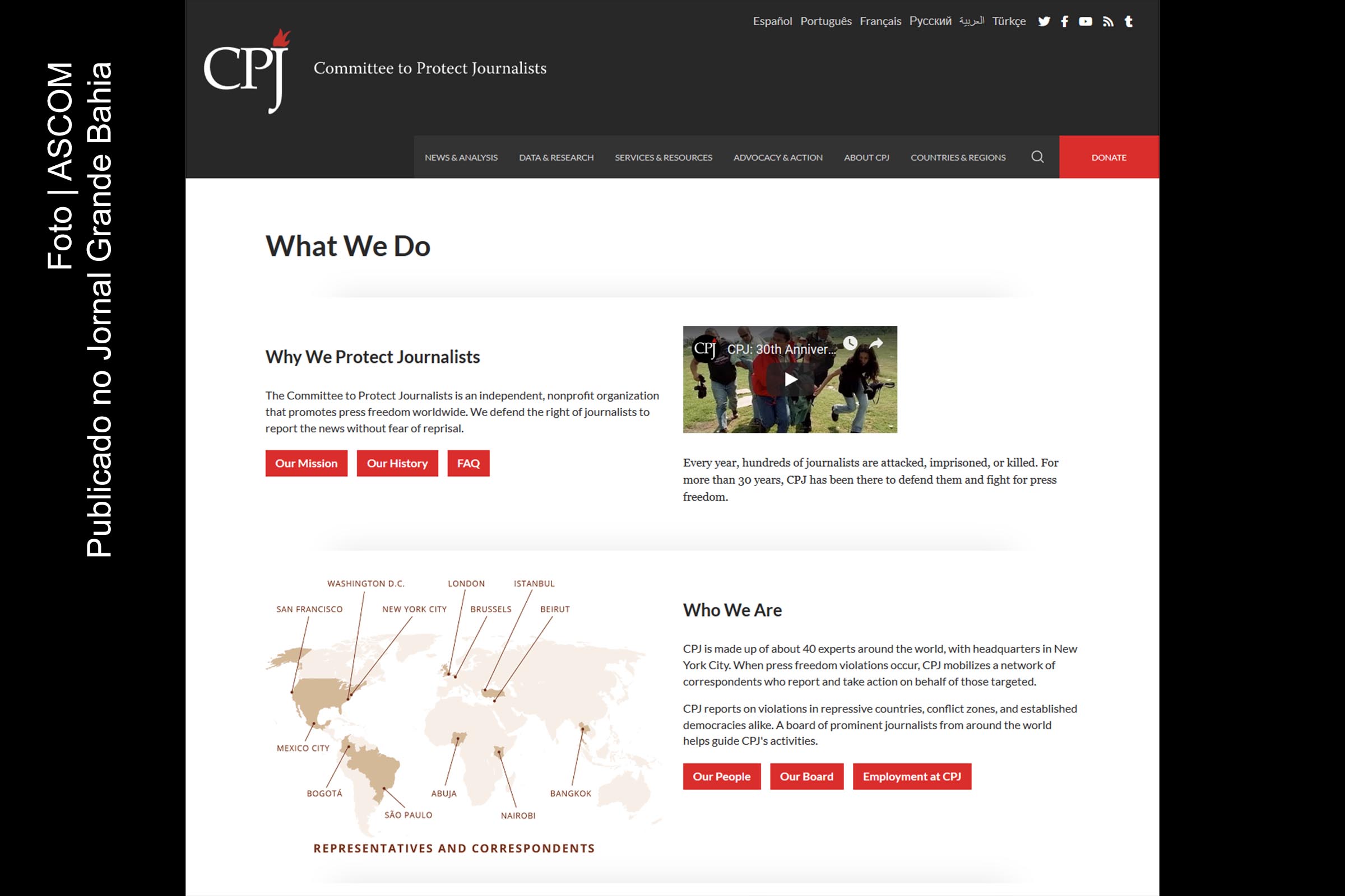 Reprodução de página na internet do Centro para a Proteção dos Jornalistas (CPJ).