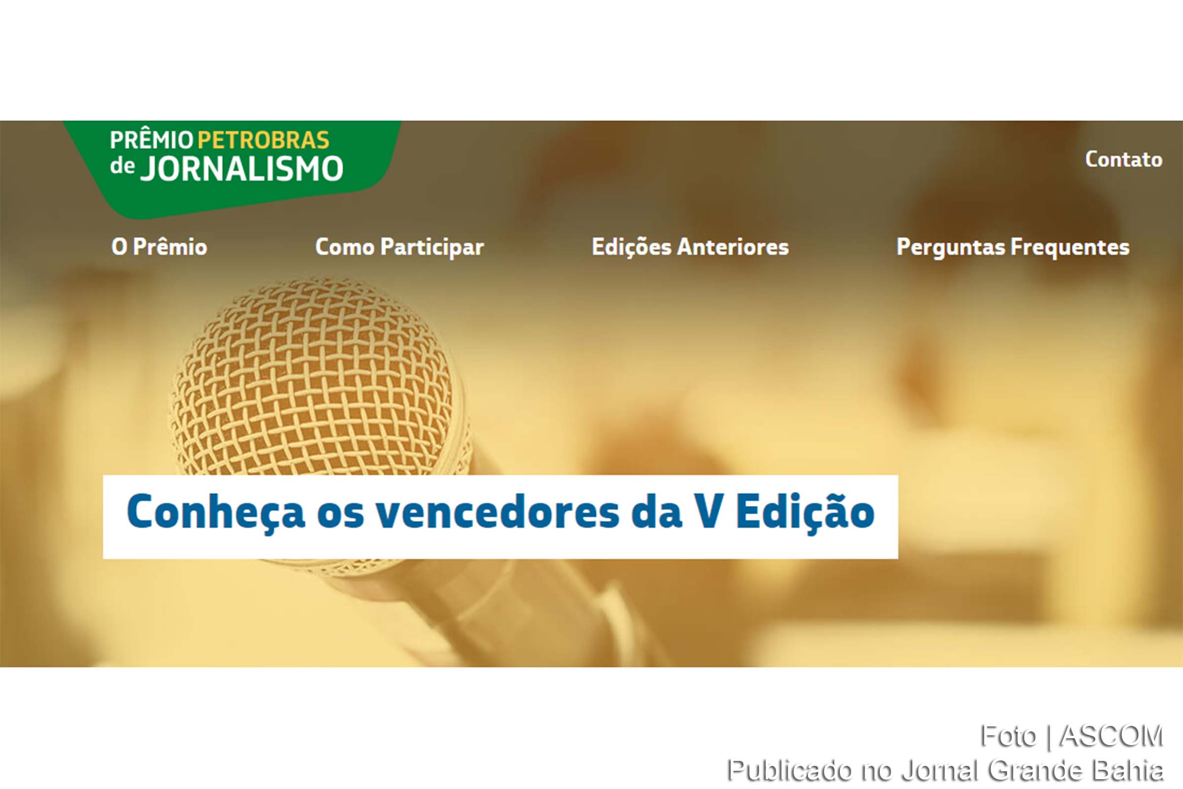Página inicial do site Prêmio Petrobras de Jornalismo.