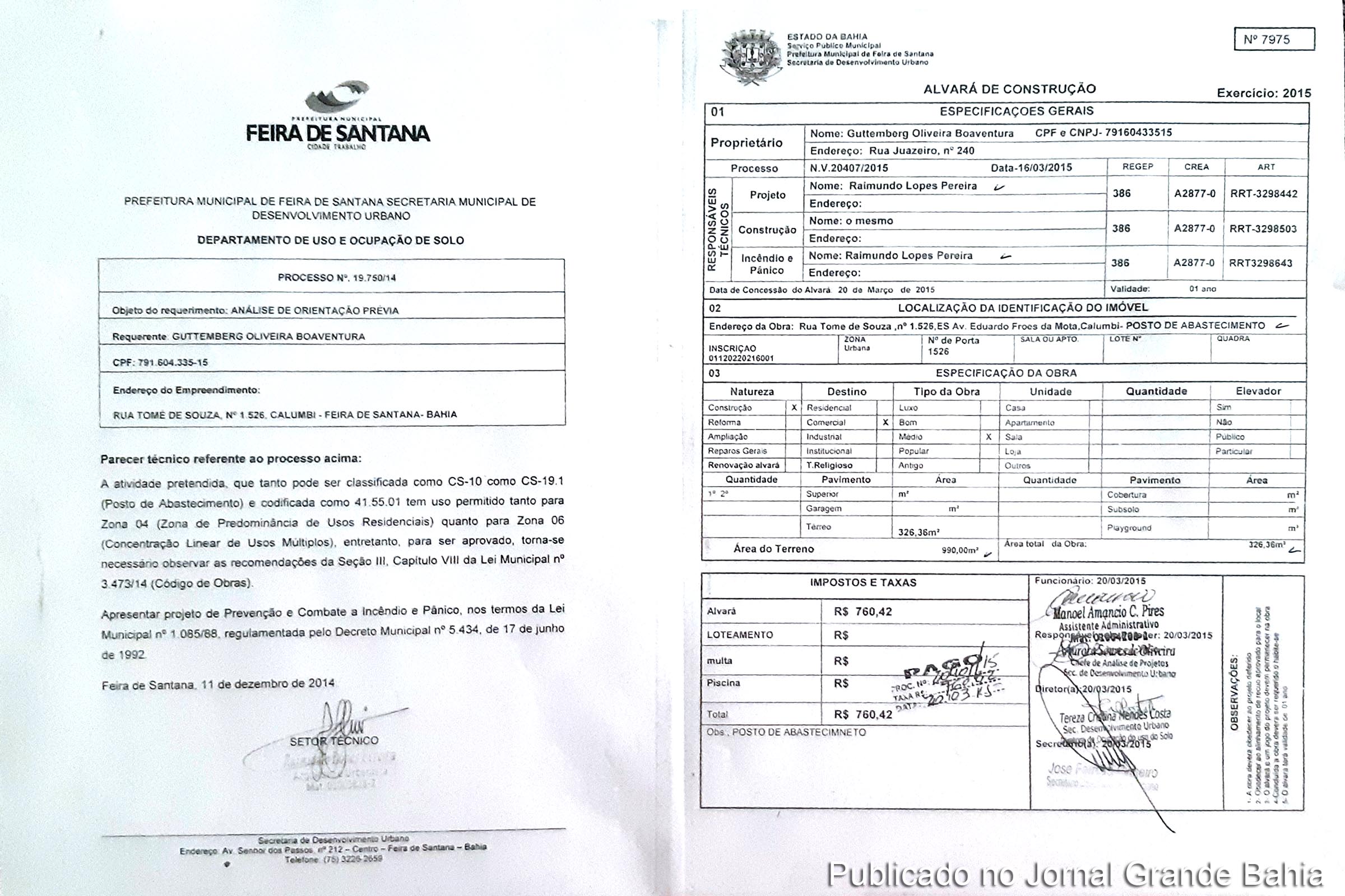 Documento emitido pela SEDUR de Feira de Santana para construção de posto de combustível apresenta indício de fraude à legislação municipal e violação da competência do DNIT