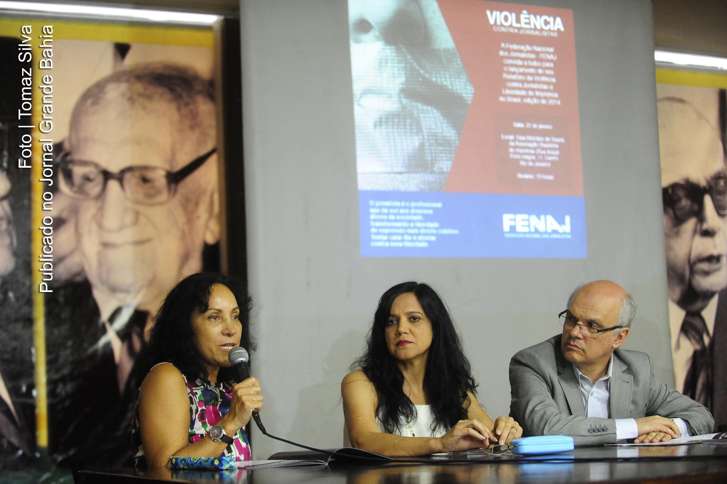 Os jornalistas Beth Costa, Maria José Braga e Celso Schröder.