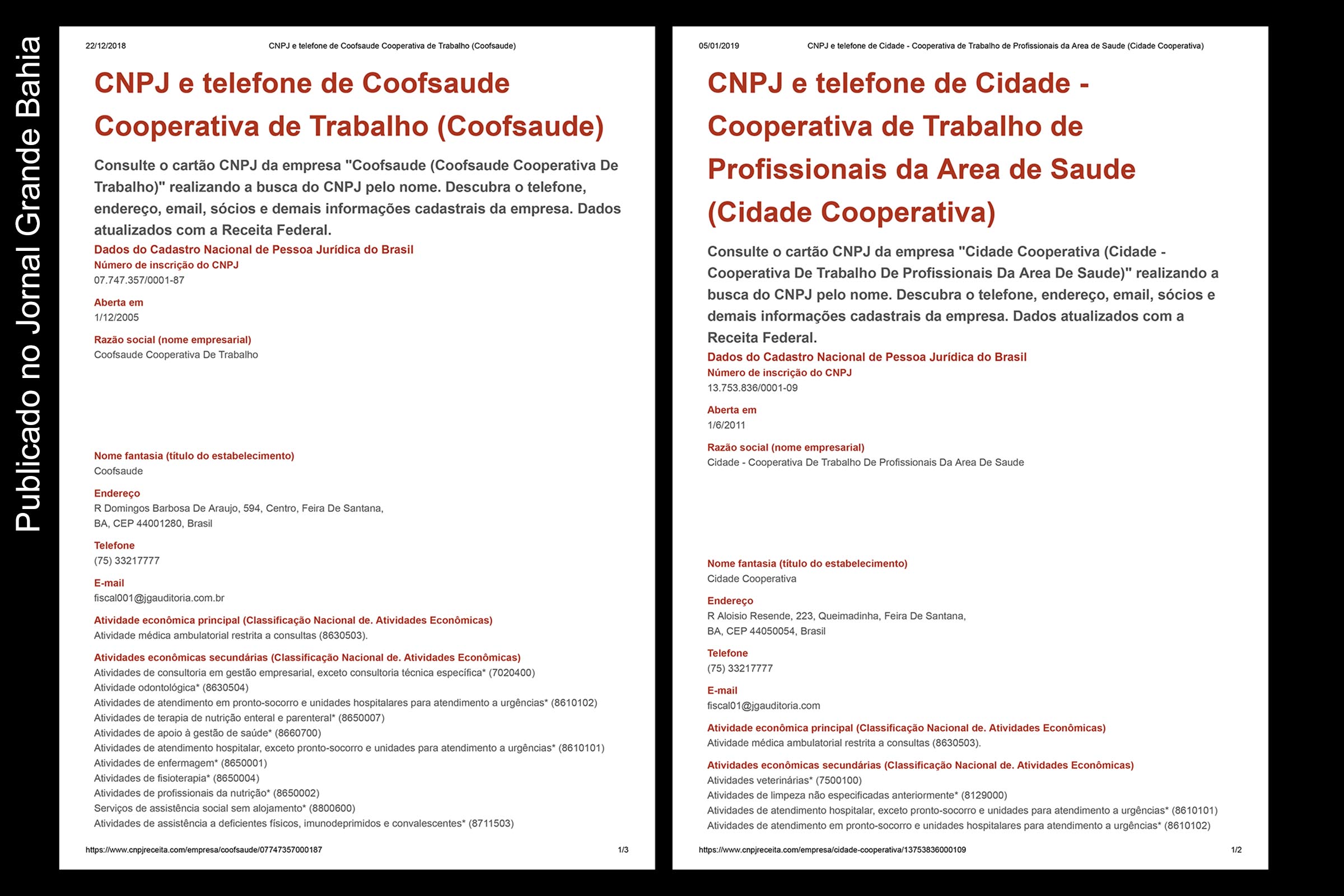 Caso Pityocampa: COOFSAÚDE e Cidade Cooperativa usaram o mesmo escritório de contabilidade, que é dirigido por um ex-secretário da Fazenda do Município de Feira de Santana