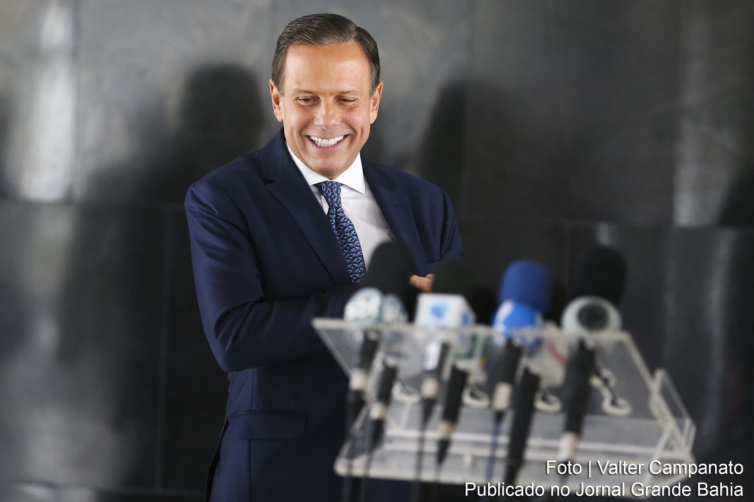 O governador de São Paulo, João Doria, durante coletiva à imprensa, após encontro com o presidente, Jair Bolsonaro
