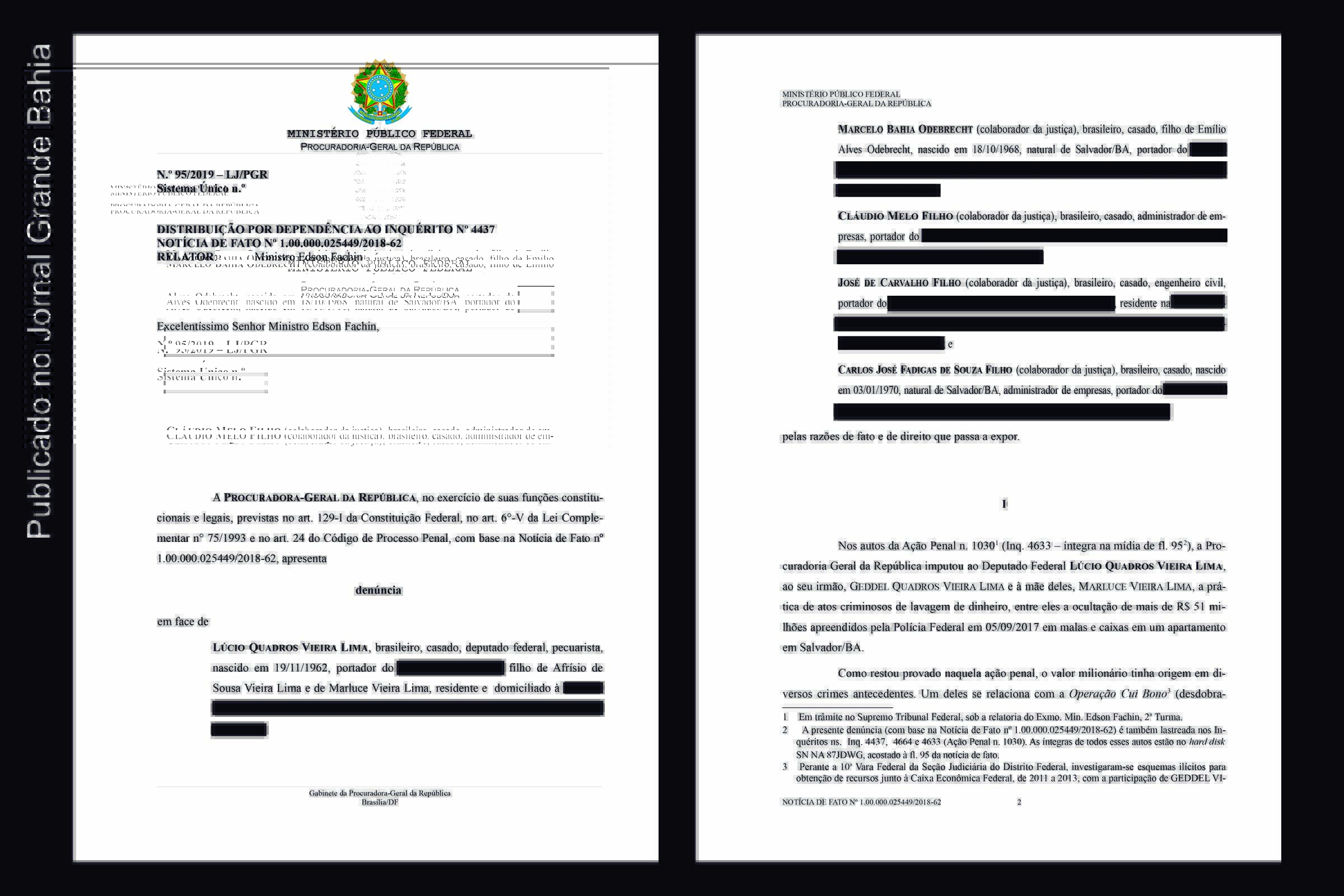 Páginas 1 e 2 da denúncia da PGR contra Lúcio Quadros Vieira Lima.