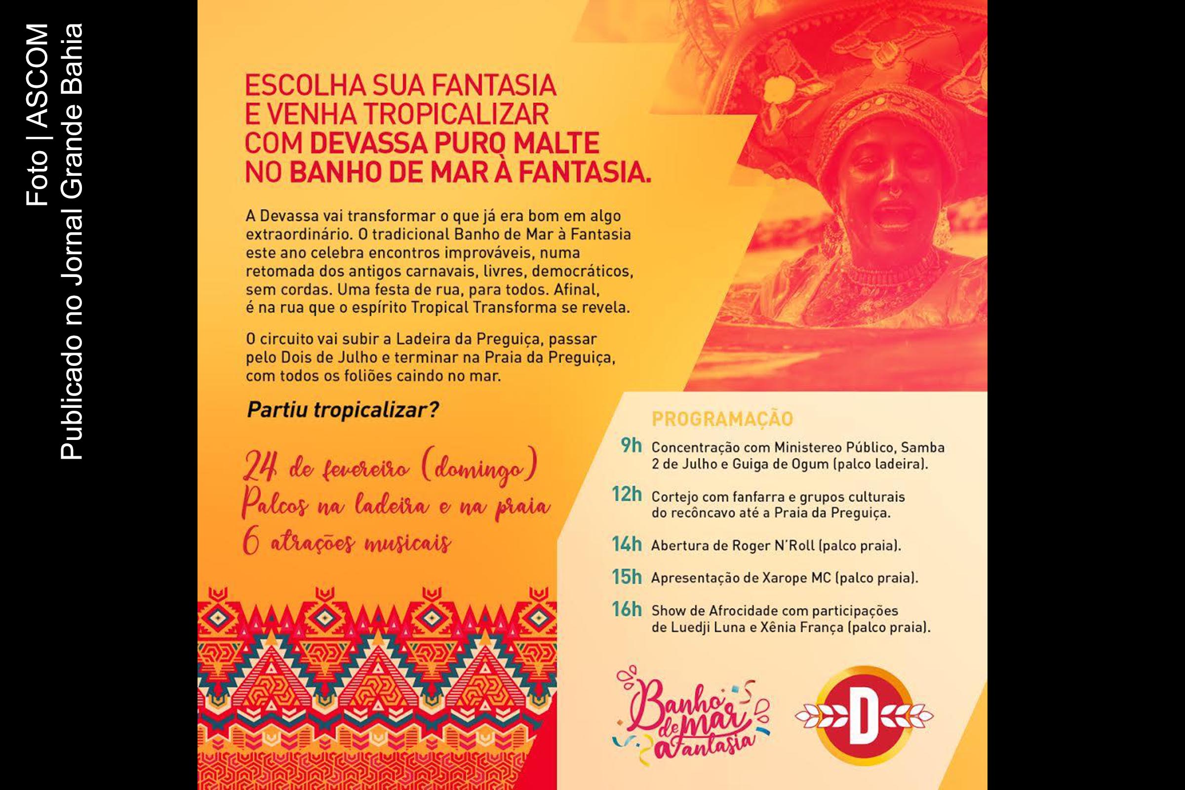 Cartaz anuncia edição 2019 da festa ‘Banho de Mar à Fantasia’.