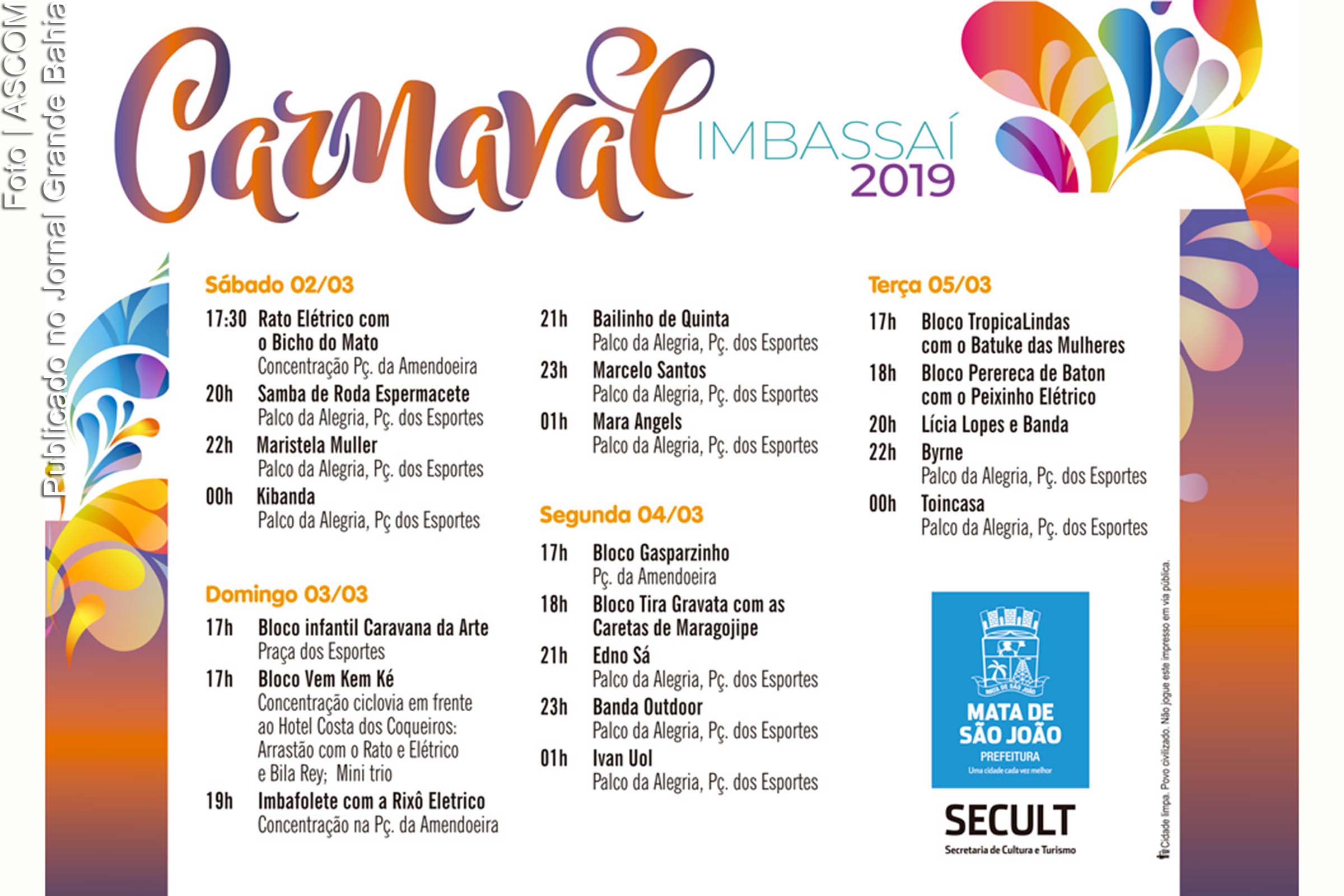 Cartaz anuncia programação do Carnaval 2019 de Imbassaí.