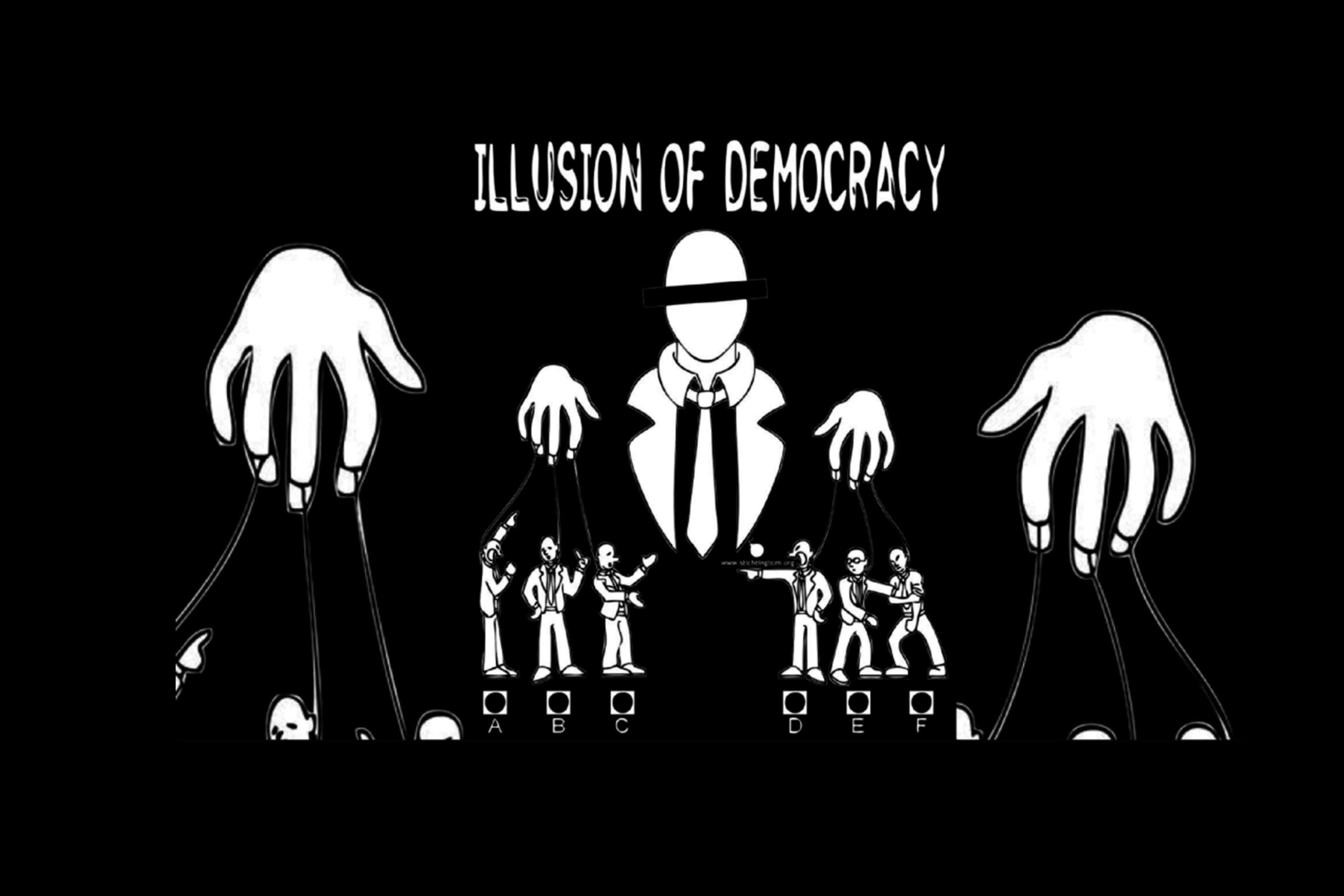 Ilustração sobre ilusão da democracia.