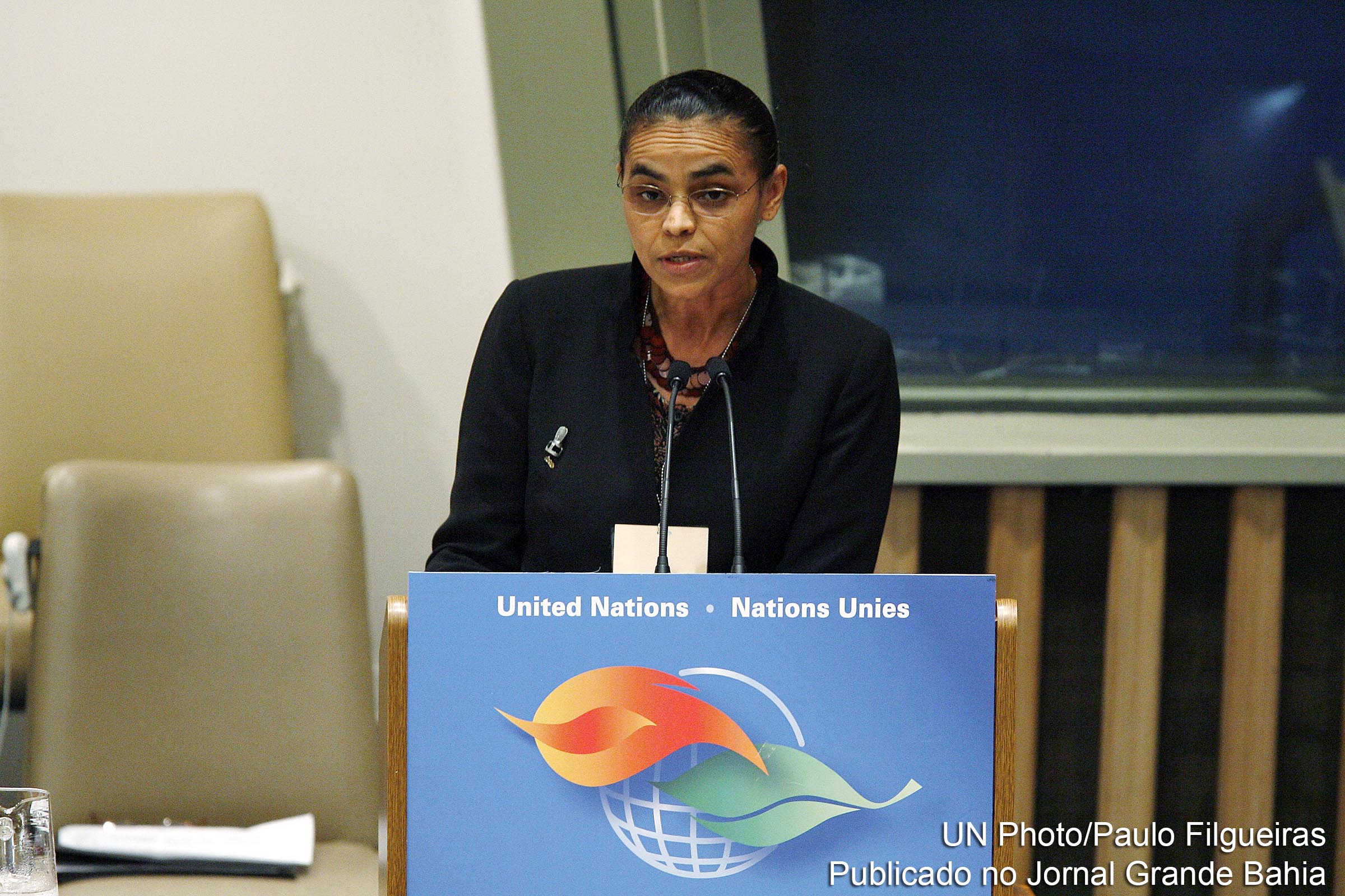 Marina Silva, Ministra do Meio Ambiente do Brasil, discursa na reunião plenária temática sobre mitigação: "Reduzindo as emissões e estabilizando o clima - salvaguardando nosso futuro comum", na sede da ONU em Nova York, em 24 de setembro de 2007.