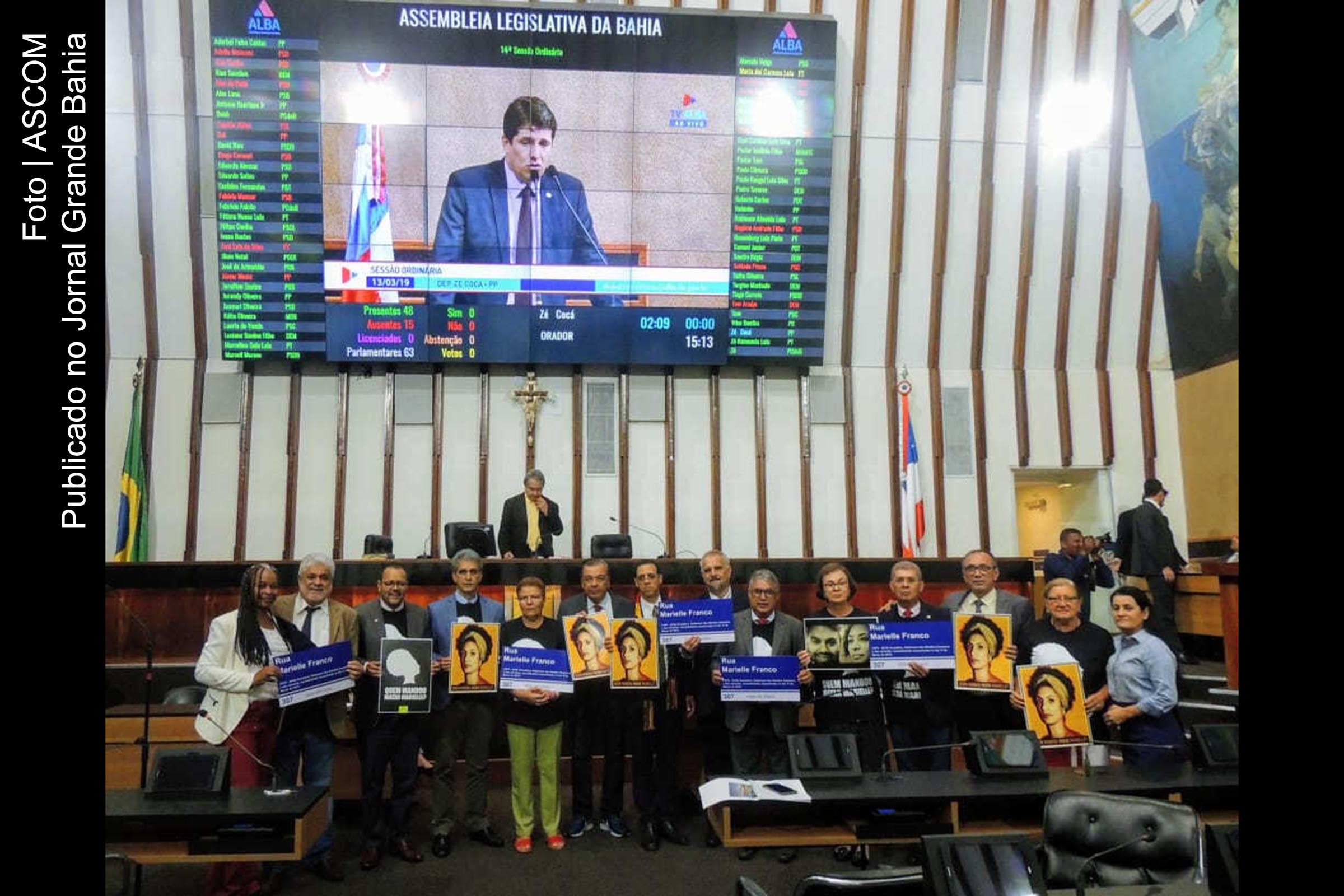 Parlamentares da Bahia cobram identificação dos mandantes da morte de Marielle Franco e Anderson Gomes.