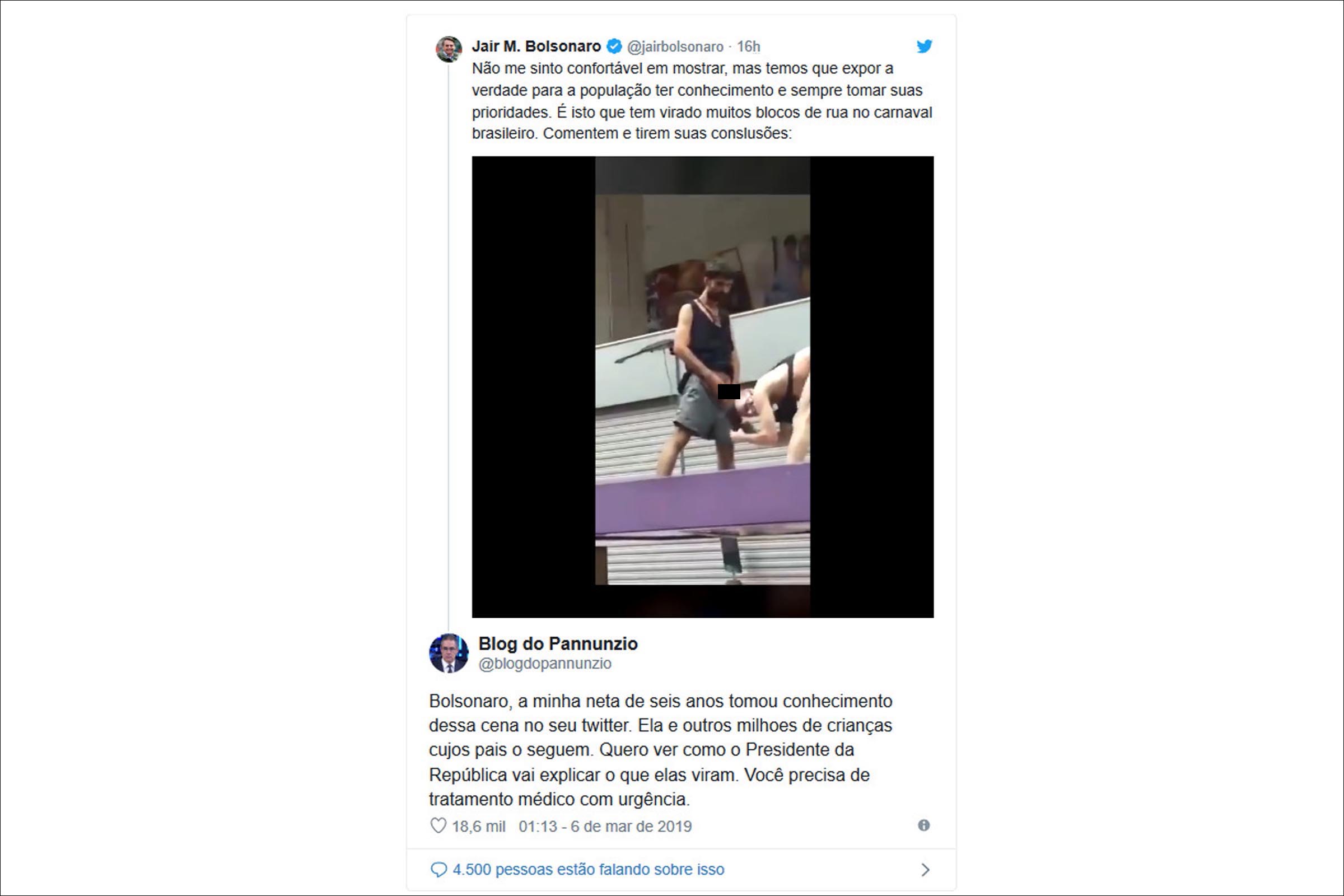 Presidente Jair Bolsonaro posta vídeo obsceno no Twitter.