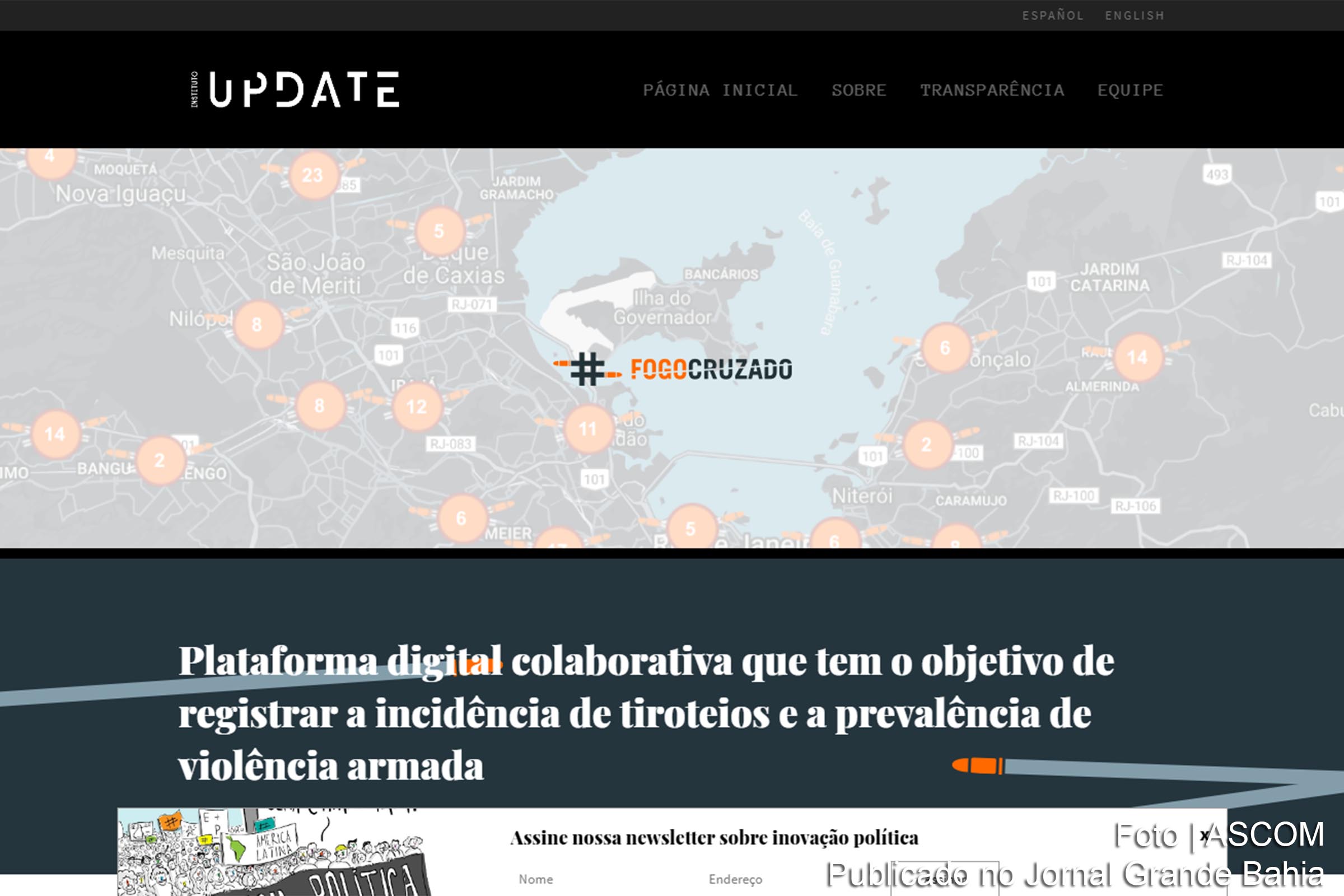 Reprodução da página inicial do site do Instituto Fogo Cruzado.