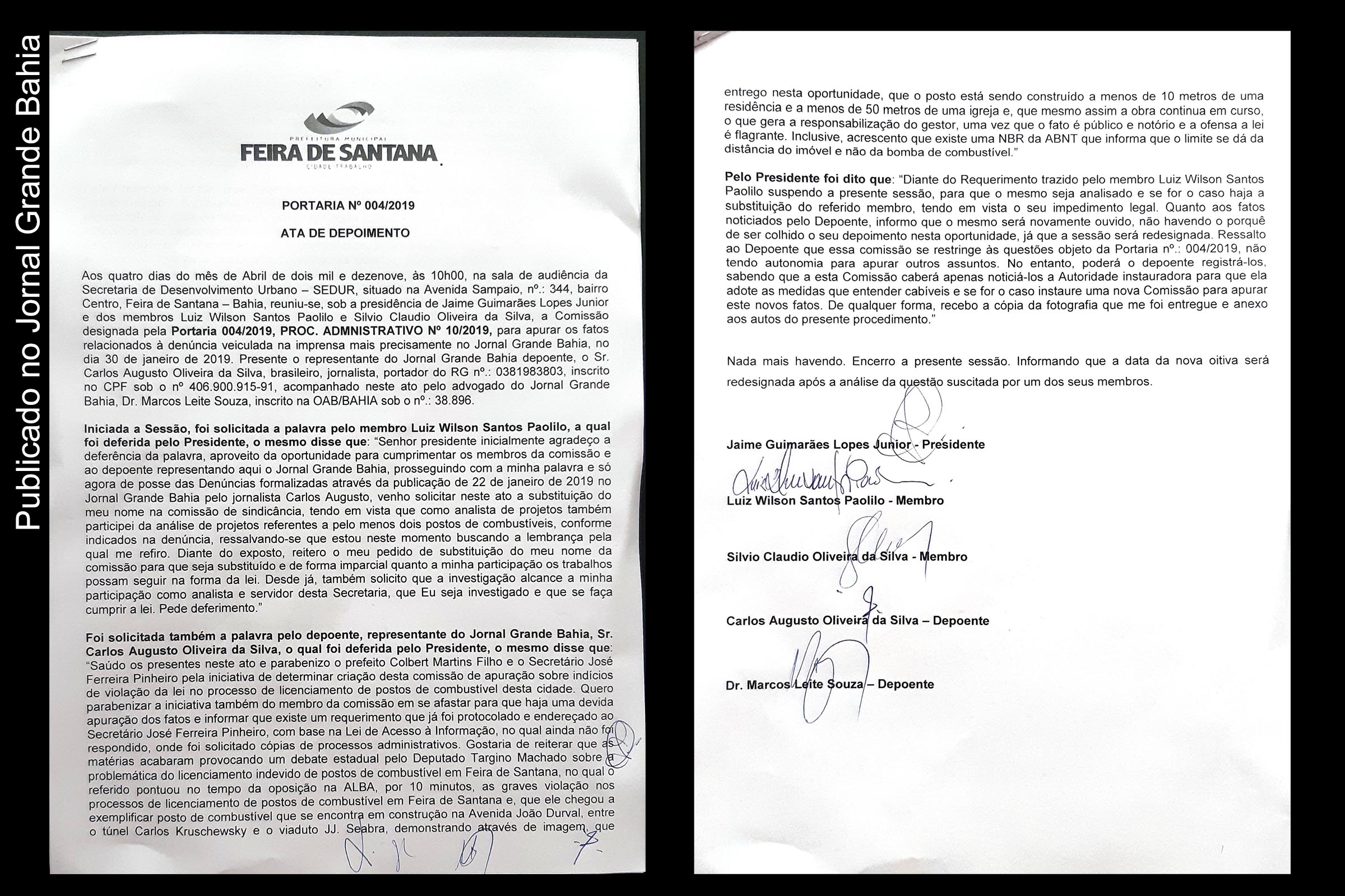 Luiz Paolilo é o segundo a renunciar à Comissão de Sindicância que apura possíveis irregularidades na construção de postos de combustíveis de Feira de Santana