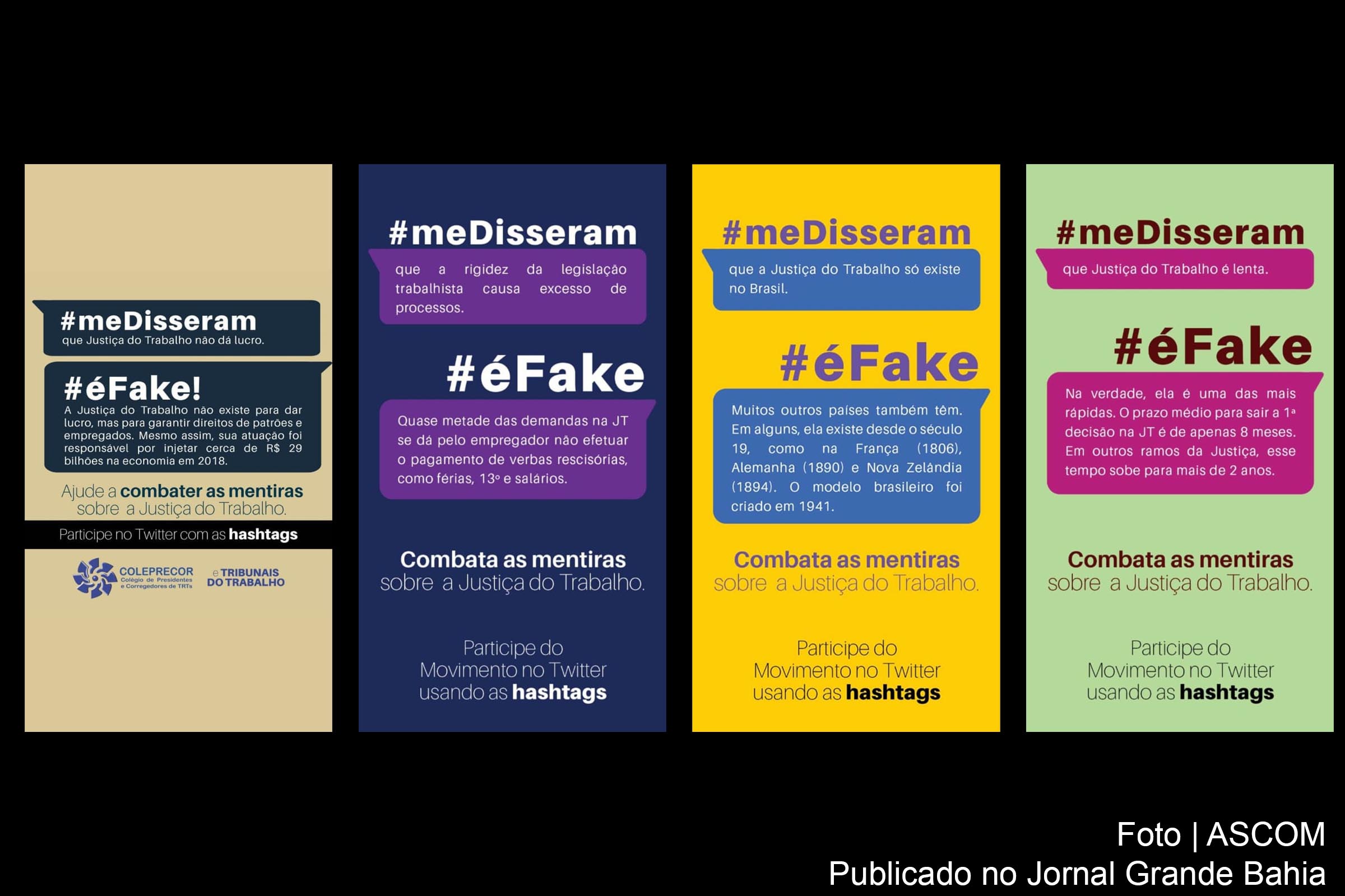 Cartões da campanha da Justiça do Trabalho objetiva elucidar sobre ‘fake news’.