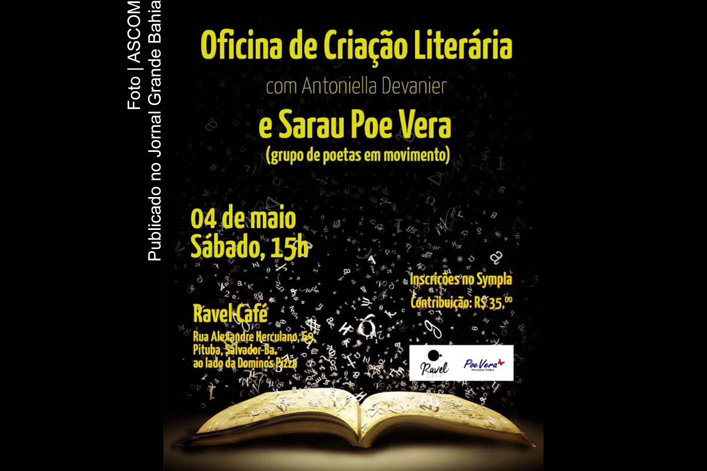Cartaz anuncia Oficina de Criação Literária com Antoniella Devanier.