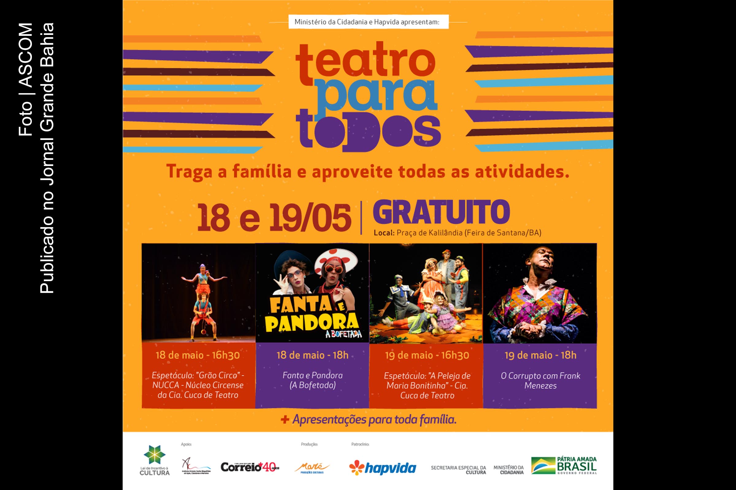 Cartaz da edição de maio de 2019 do projeto 'Teatro para Todos'.