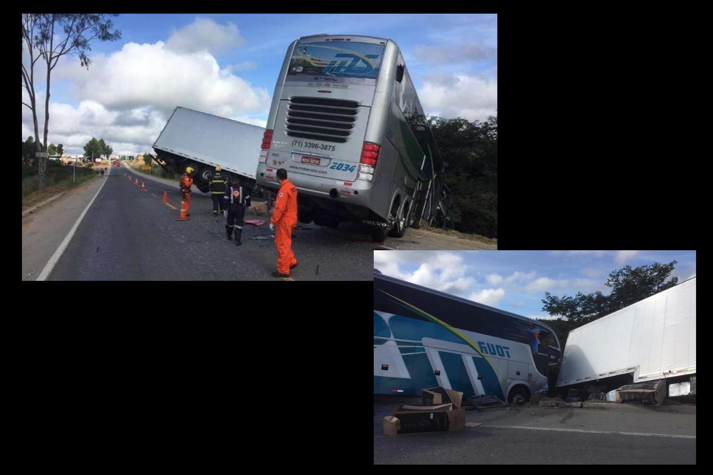 Colisão de carreta com ônibus do sub-15 do Bahia.