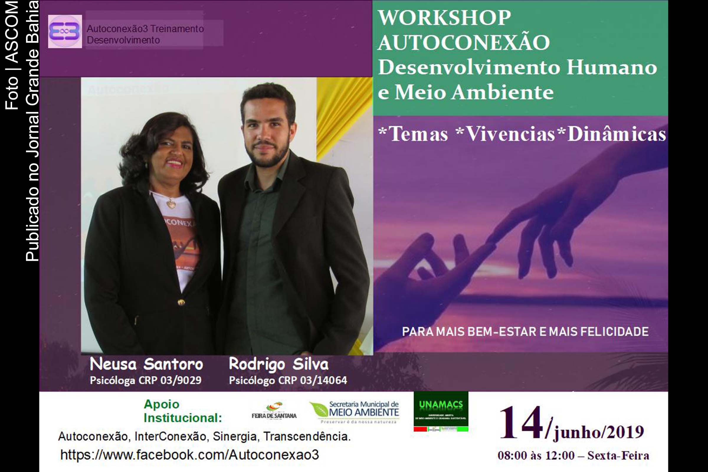 Cartaz anuncia workshop ‘Desenvolvimento Humano e Meio Ambiente’ que ocorre na UNAMACS, no Parque da Cidade.
