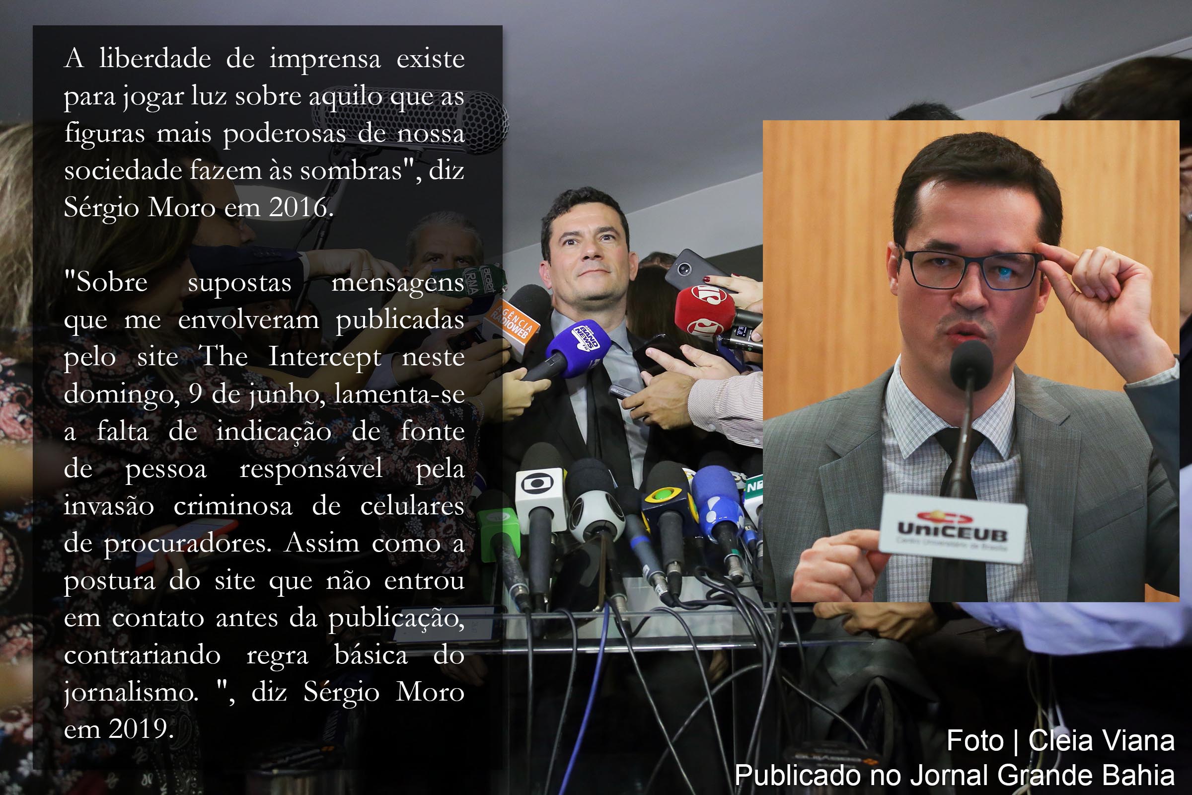 Ministro da Justiça e Segurança Pública do Governo Bolsonaro, Sérgio Moro e Deltan Dallagnol, procurador da República. Reportagens do The Intercept revelam conluio entre o então juiz federal e o membro do Ministério Público Federal, no processamento e julgamento de ações judiciais do Caso Lava Jato.