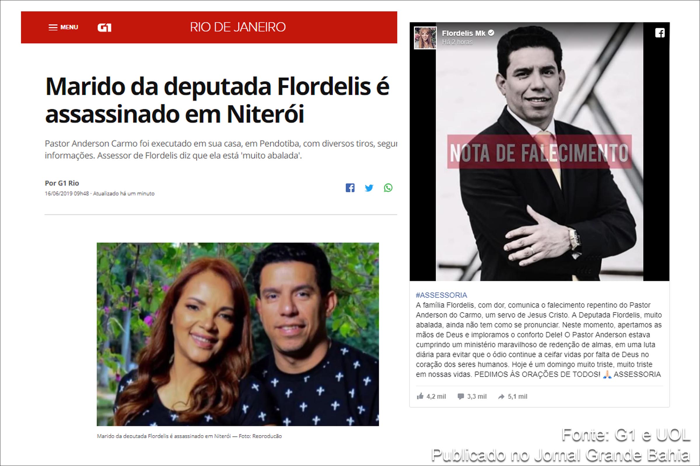 Pastor Anderson do Carmo é morto a tiros em Niterói. Ele era casado com a deputada federal Flordelis dos Santos Souza (PSD-RJ).