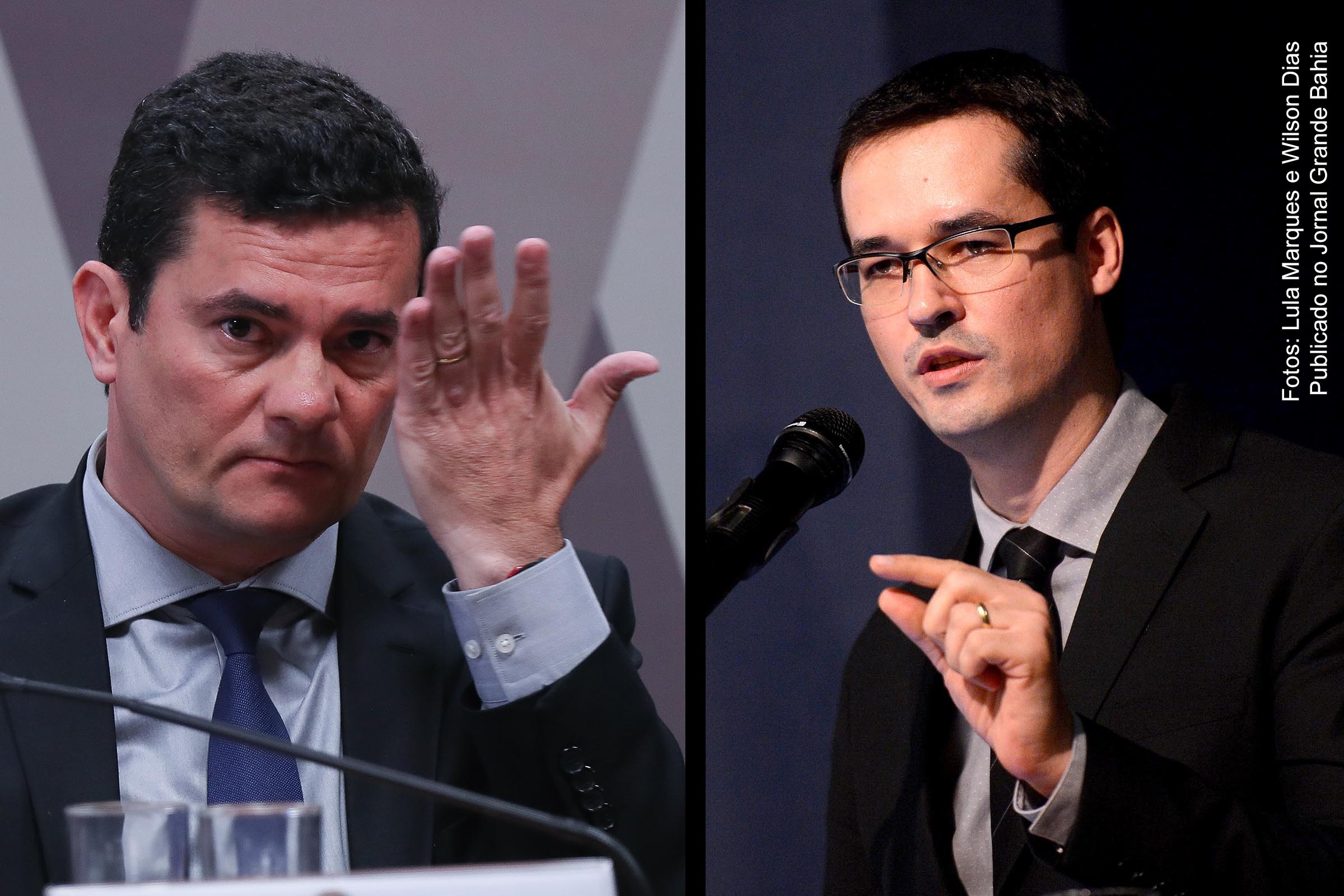 Ministro da Justiça e Segurança Pública do Governo Bolsonaro, Sérgio Moro e Deltan Dallagnol, procurador da República. Reportagens do The Intercept revelam conluio entre o então juiz federal e o membro do Ministério Público Federal, no processamento e julgamento de ações judiciais do Caso Lava Jato.