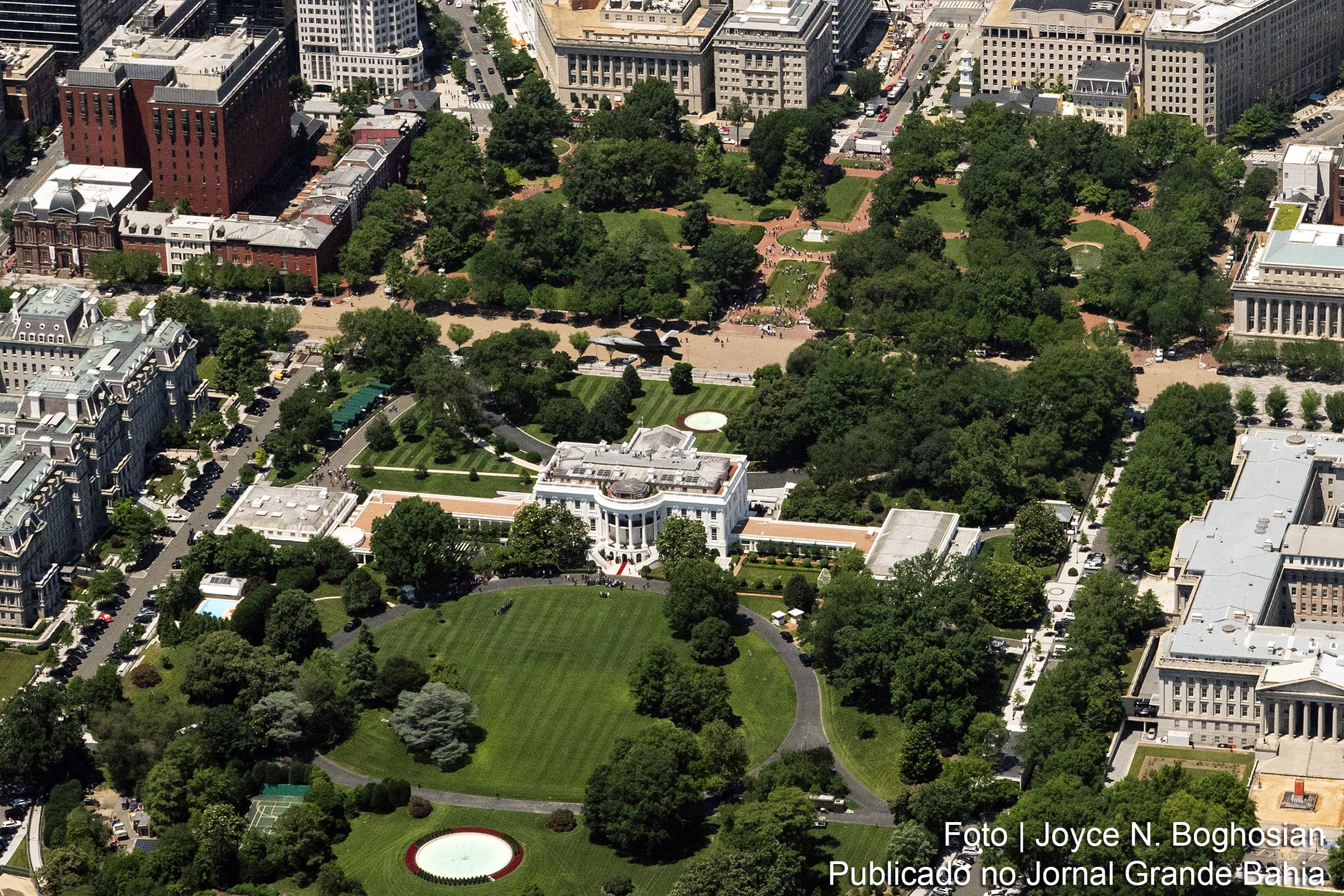 Vista aérea da Casa Branca (White House), sede do Governo dos Estados Unidos da América (EUA), em Washington.