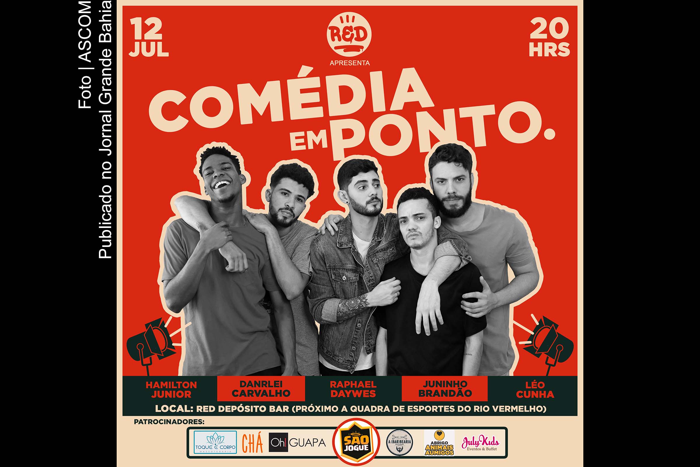 Cartaz anuncia espetáculo 'Comédia em Ponto'.