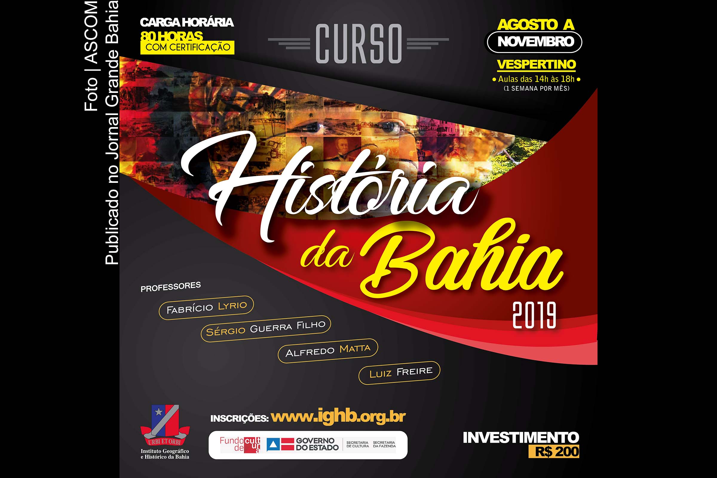 Cartaz anuncia curso sobre História da Bahia.