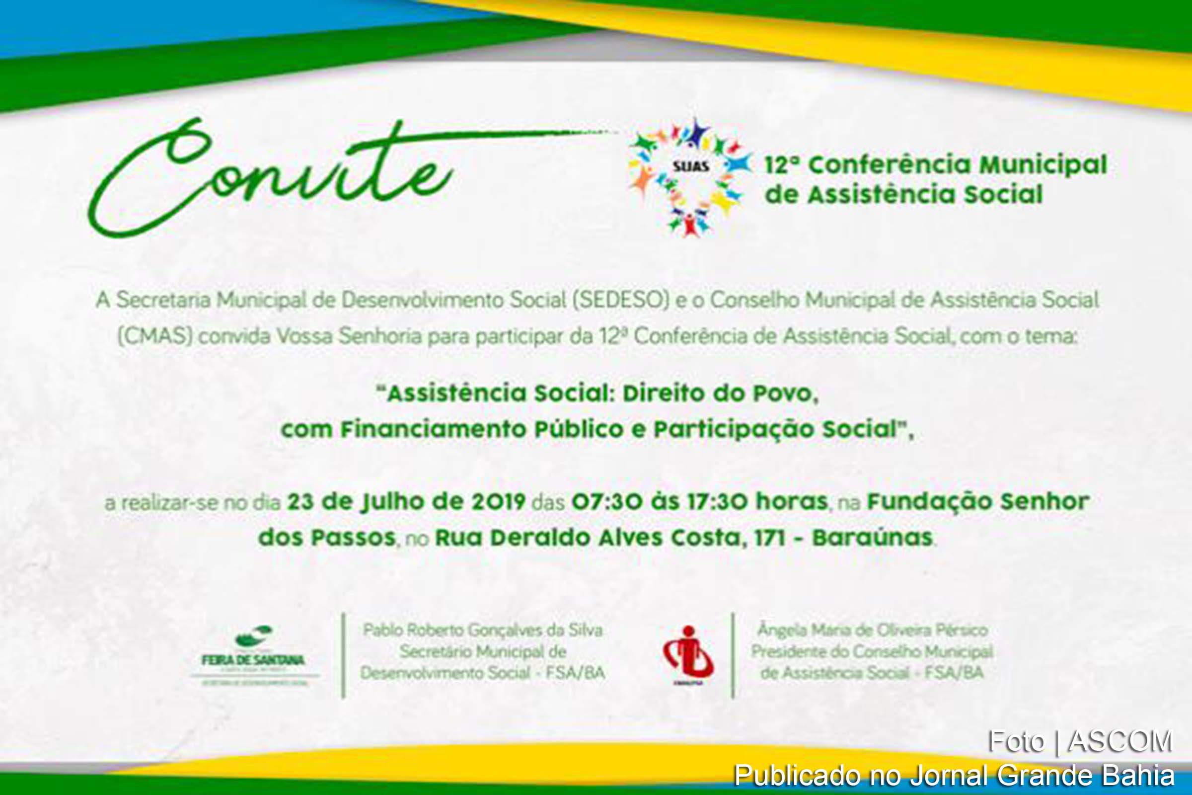 Convite da 12ª Conferência Municipal de Assistência Social.